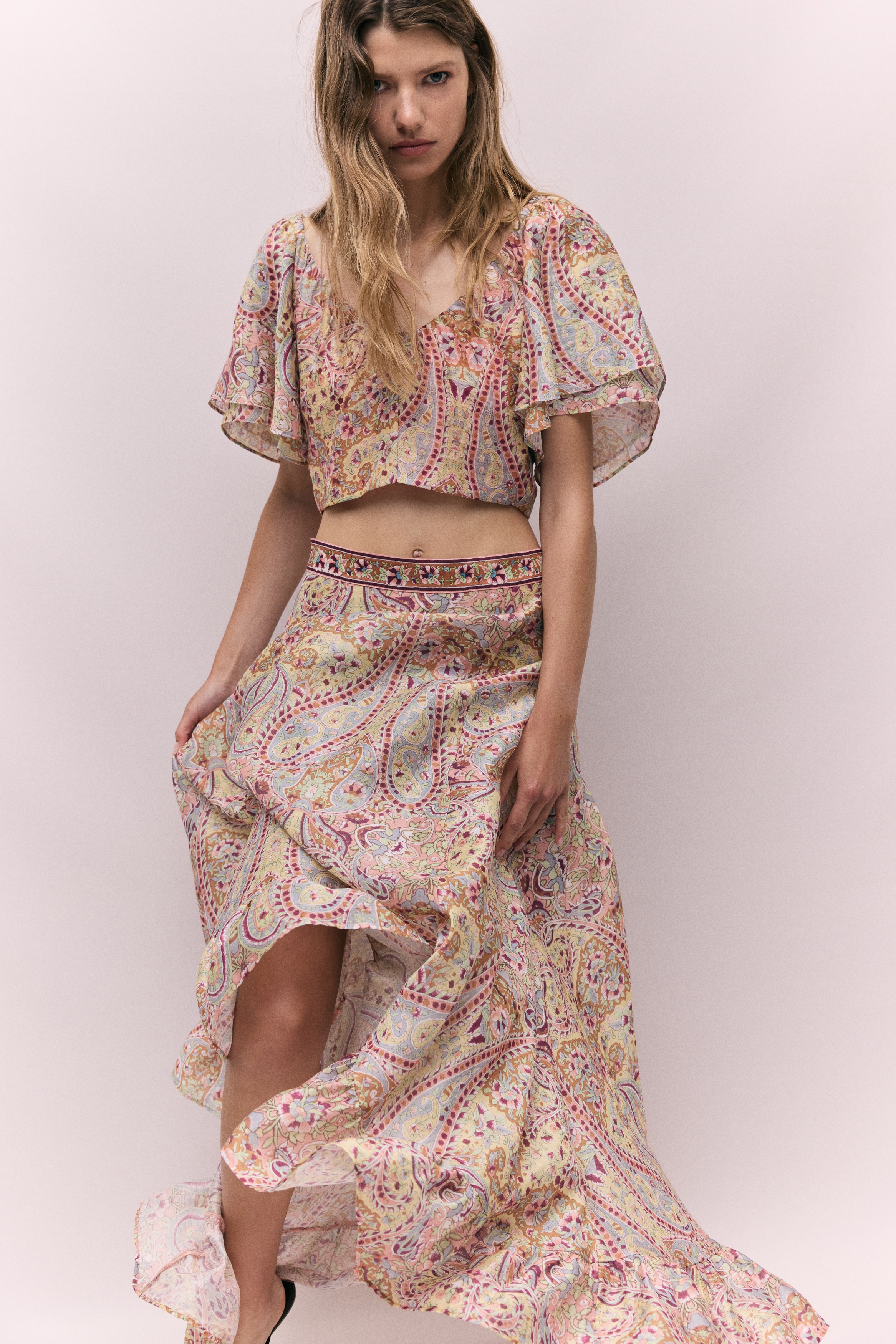 Linen-blend maxi skirt