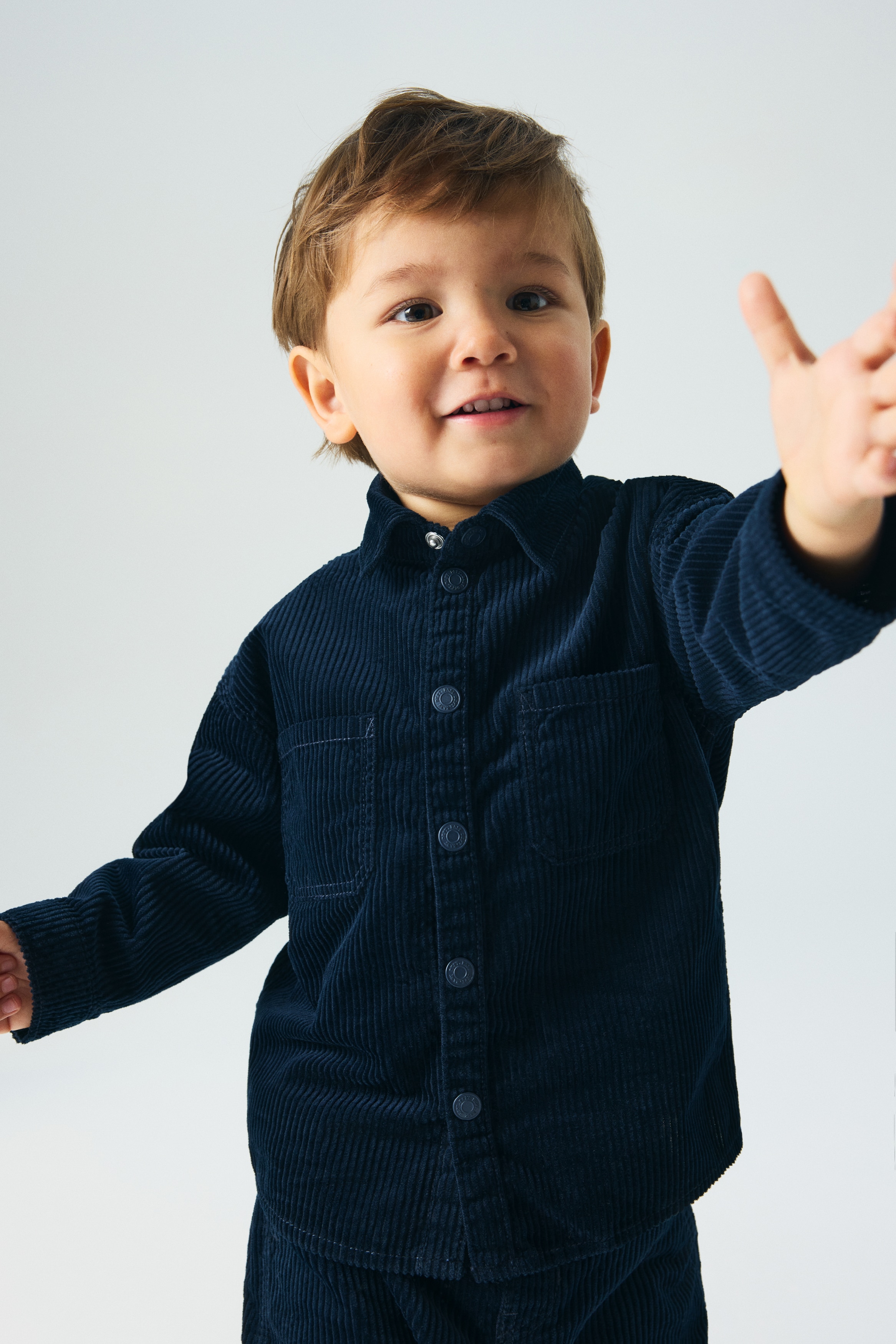 Chemise en velours de coton côtelé - Marine/Brun clair/Vert foncé