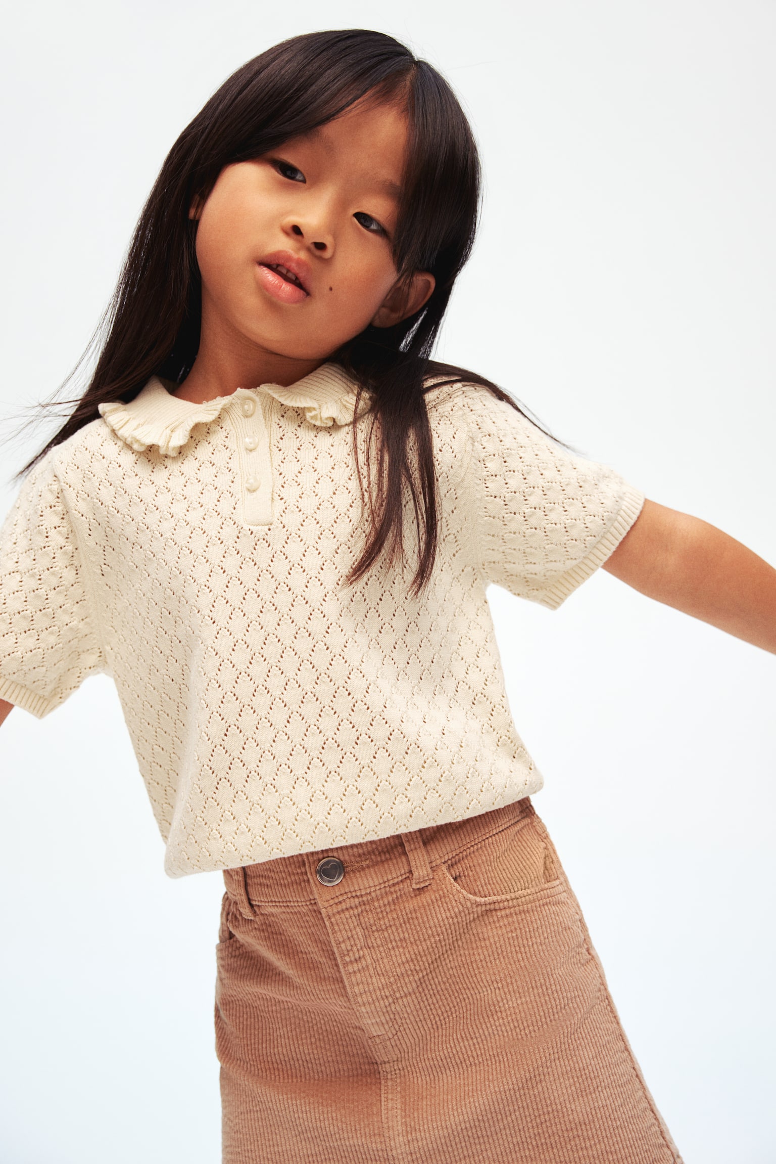 Pointelle-knit top jumper - Light beige - 1