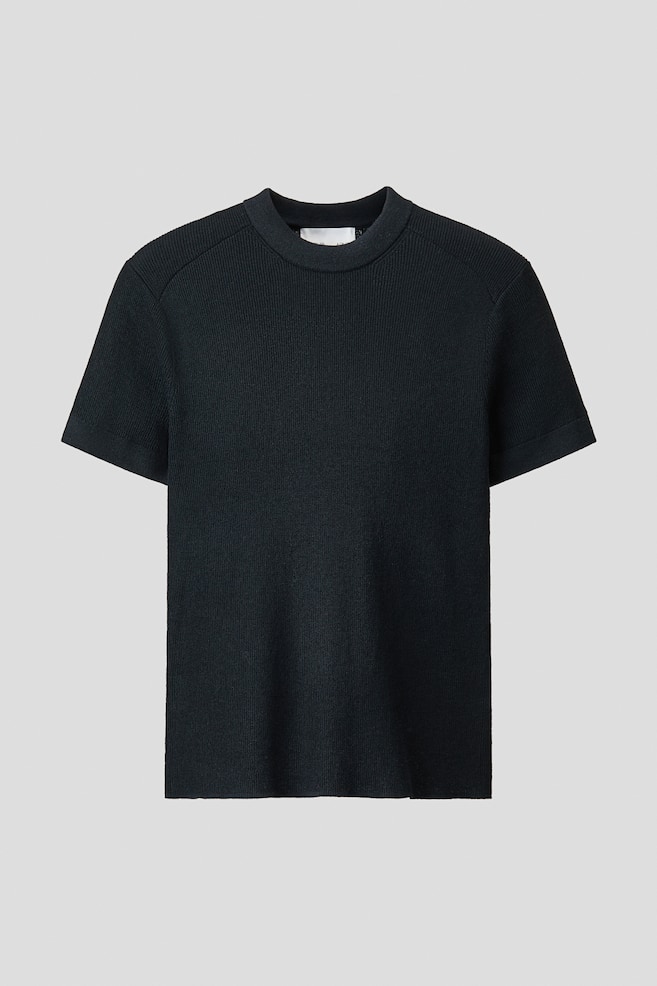 スリムフィット ウールブレンドニットTシャツ - ネイビーブルー - 1