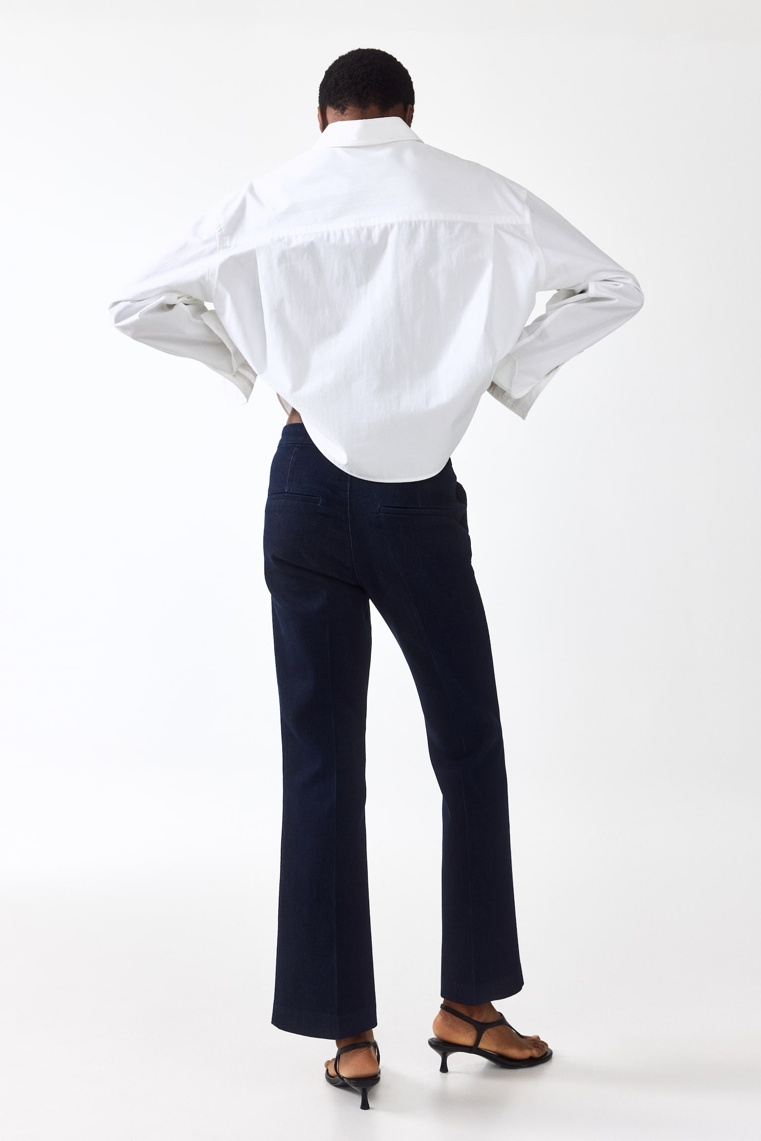 Flared High Waist Ankle Jeans - Albastru-denim închis - 7