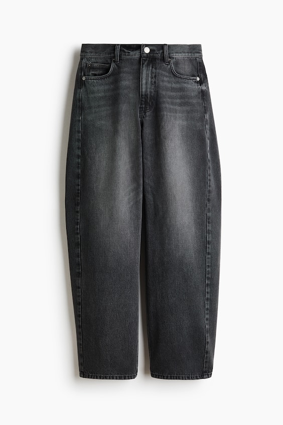 Женские джинсы H&M Barrel-Leg Regular-Waist, цвет: Джинсовый чёрный