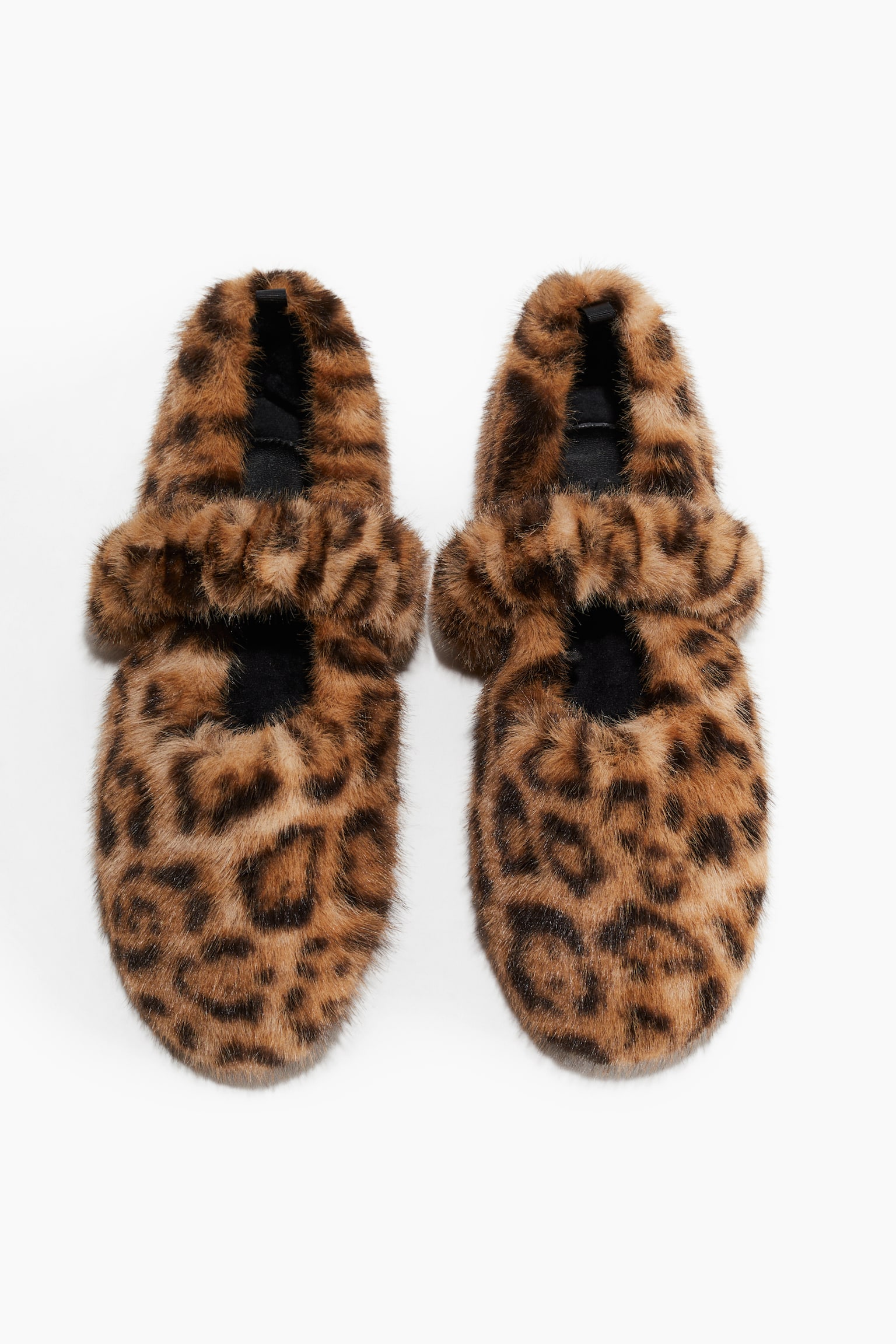 Женские тапочки H&M Fluffy Slippers, цвет: Бежевый / Леопардовый с принтом — фото 1