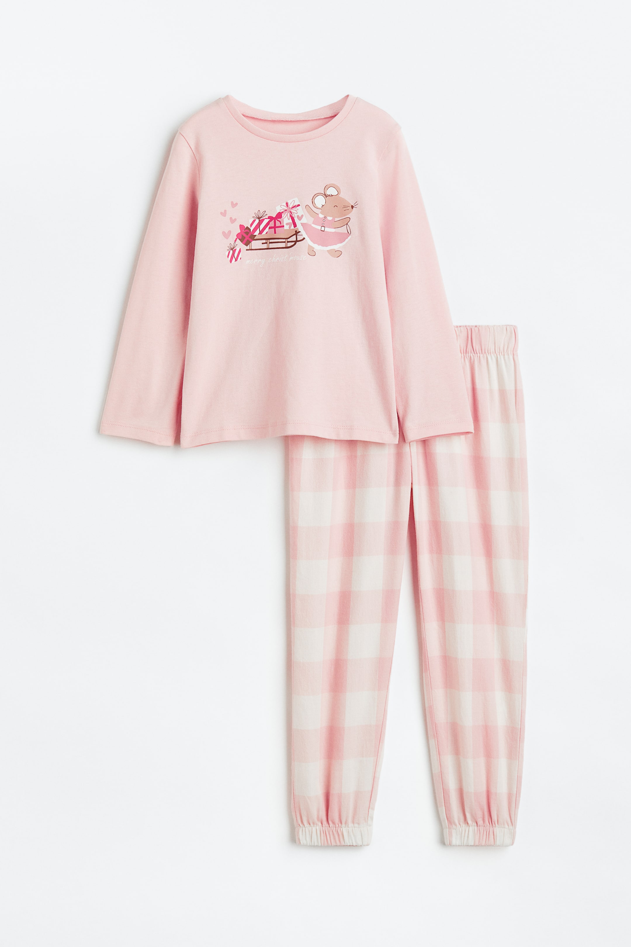 Pyjamas - Round neck - Long sleeve - Powder pink/Mouse - Kids | H&M GB