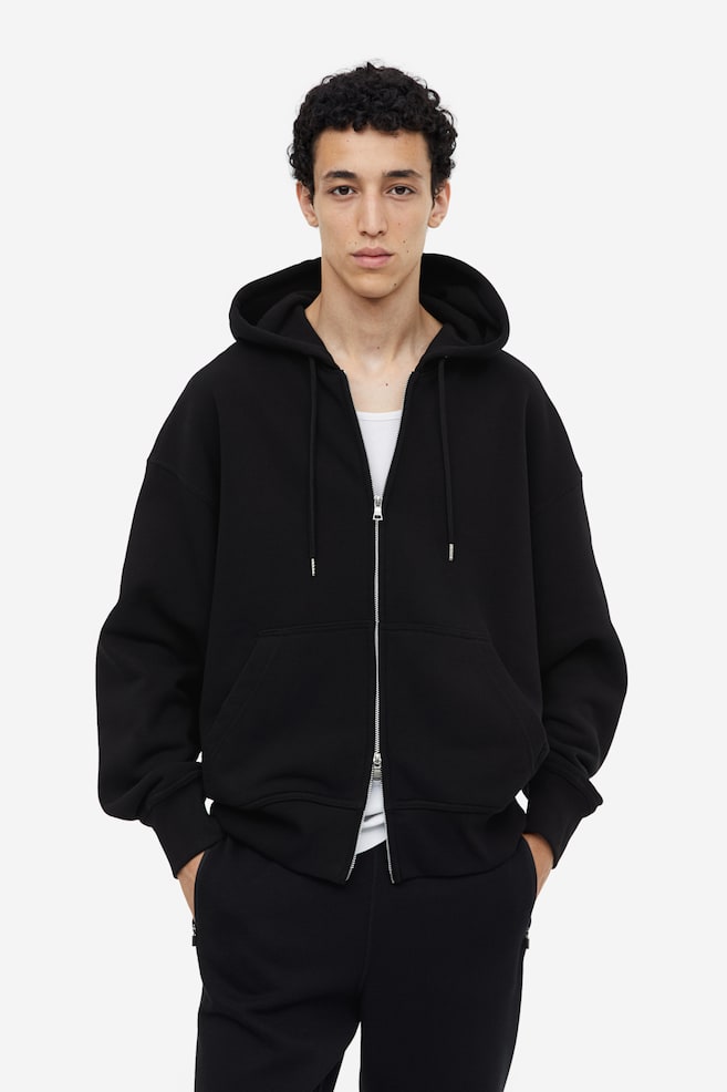 Oversized Fit Zip-through hoodie - Black/Beige/Dark blue/Khaki green - 1