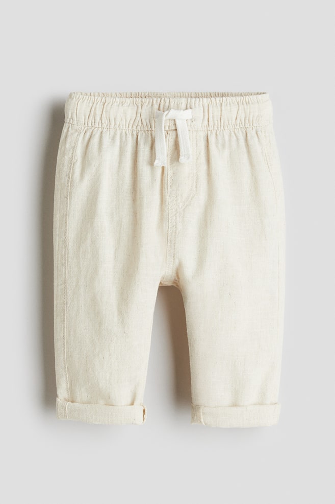 Joggpants aus Leinenmix - Cremefarben/Helltürkis/Gestreift - 1