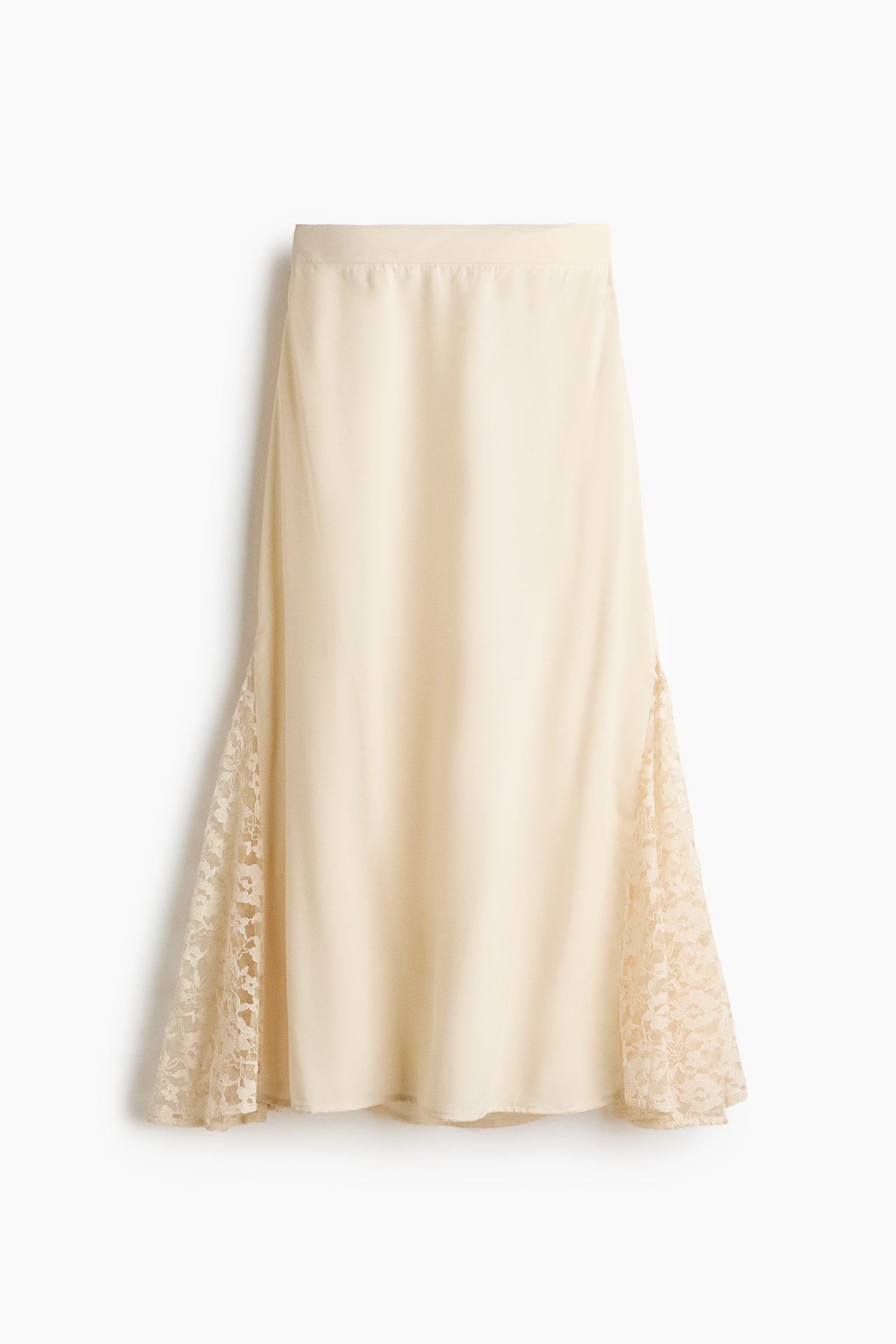 Lace-panel viscose skirt - Cream - 2