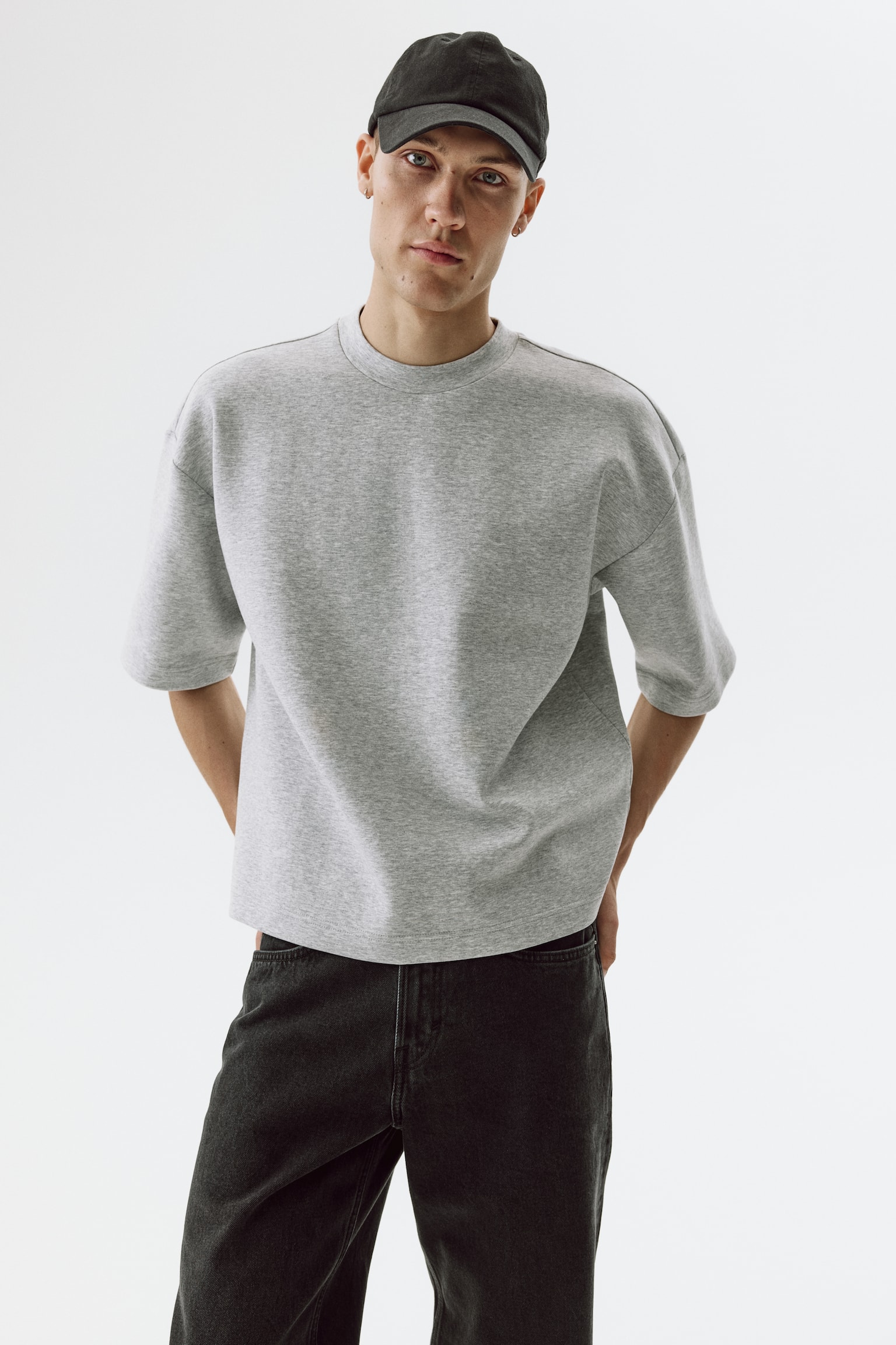 Oversized Fit Scuba T-shirt - Light grey marl/Cream/Light dusty green/Dark khaki green - 4
