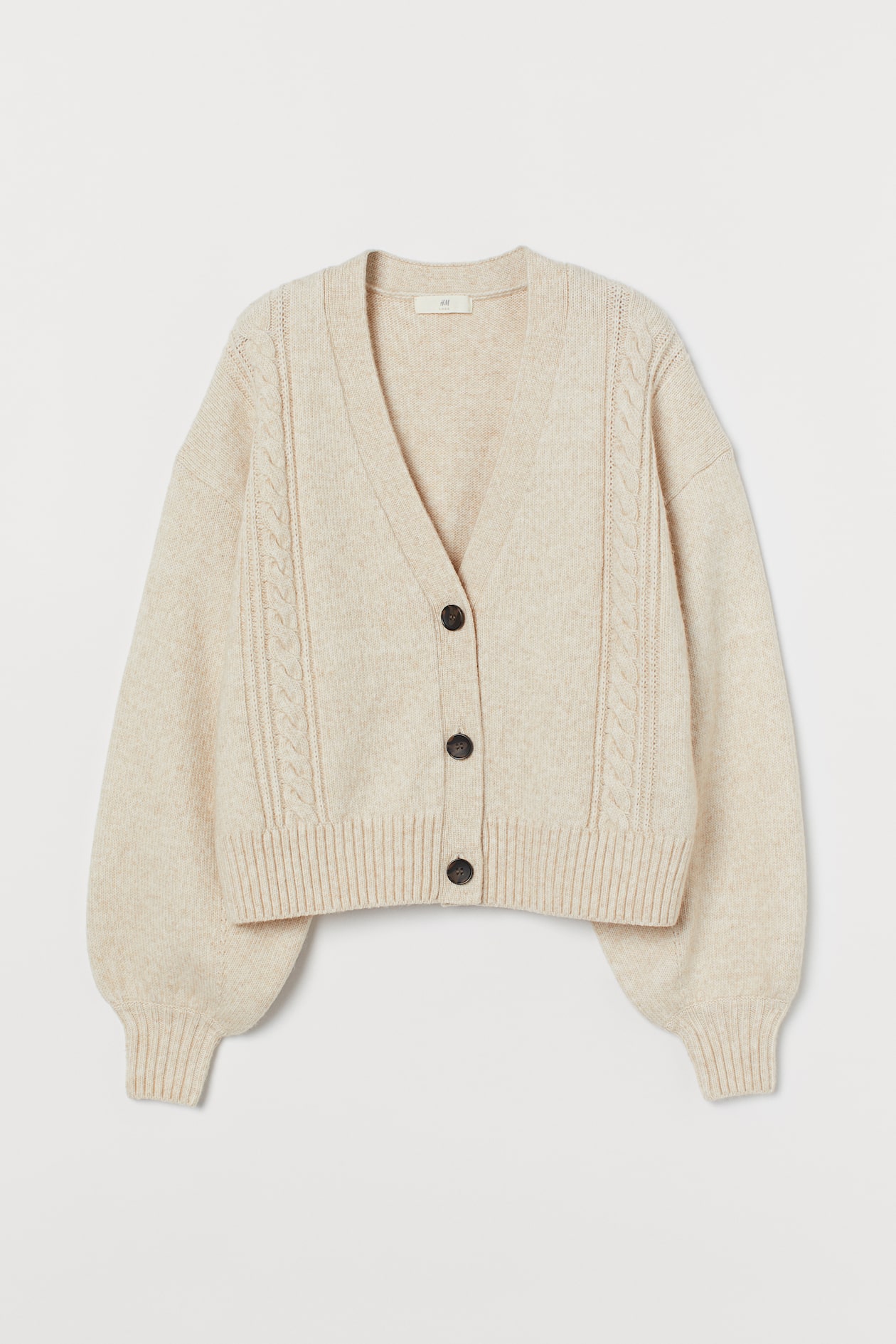 Knit Cardigan - V-neck - Long sleeve - Light beige melange - Ladies | H ...