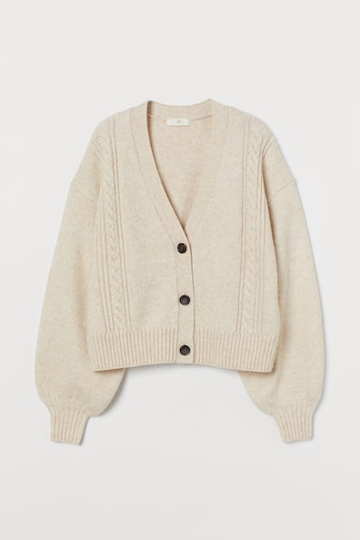 Knit Cardigan - V-neck - Long sleeve - Light beige melange - Ladies | H ...