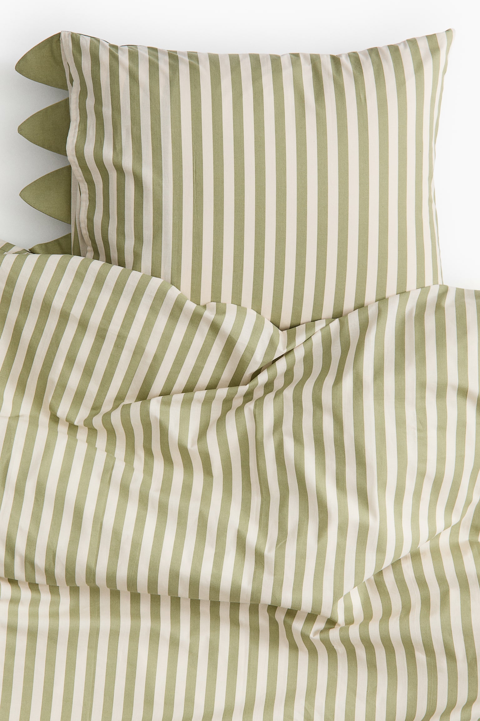 Enkelt påslakanset i mönstrad bomull - Grönrandig/Dinosaurie - 2