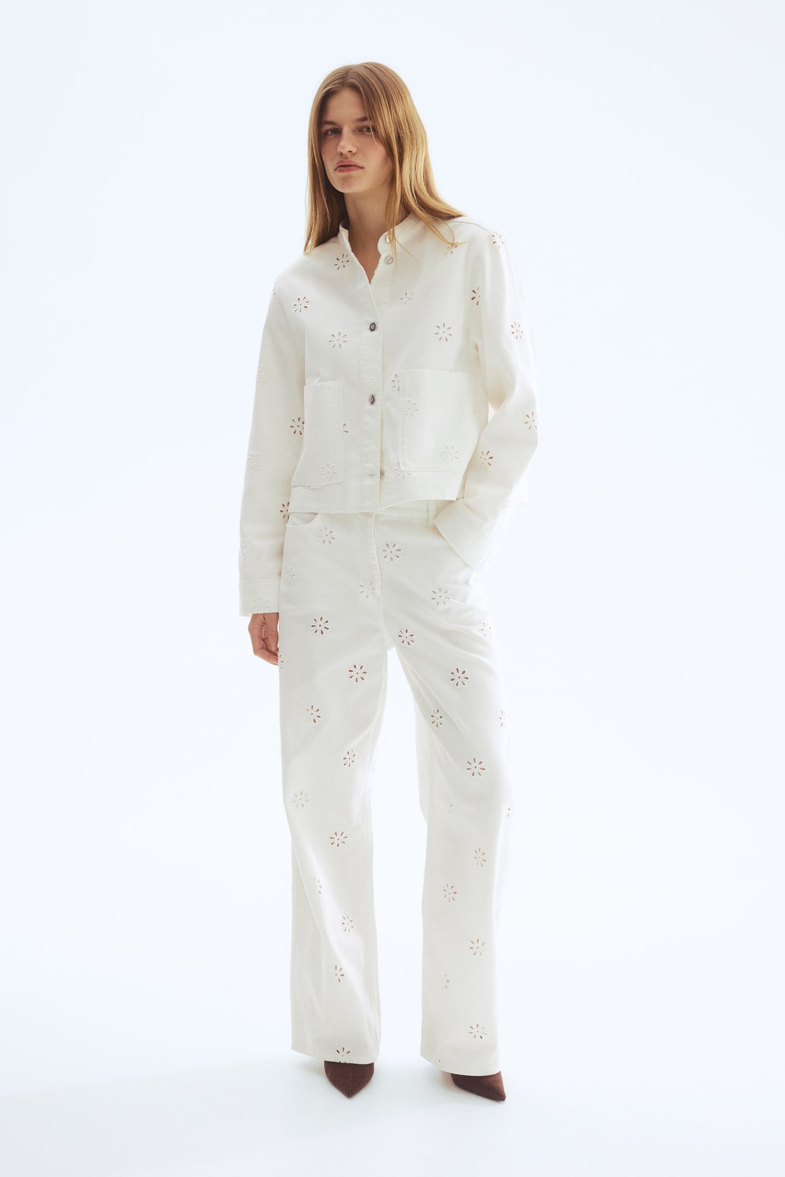 Broderie anglaise twill jacket - White - 6