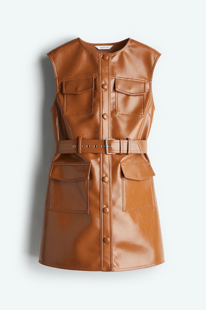 Robe cargo en tissu enduit - Marron - 1