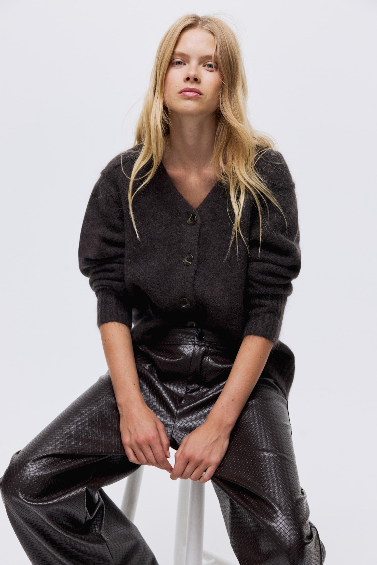 Mohair-blend cardigan - Dark brown/Light beige/Black - 3