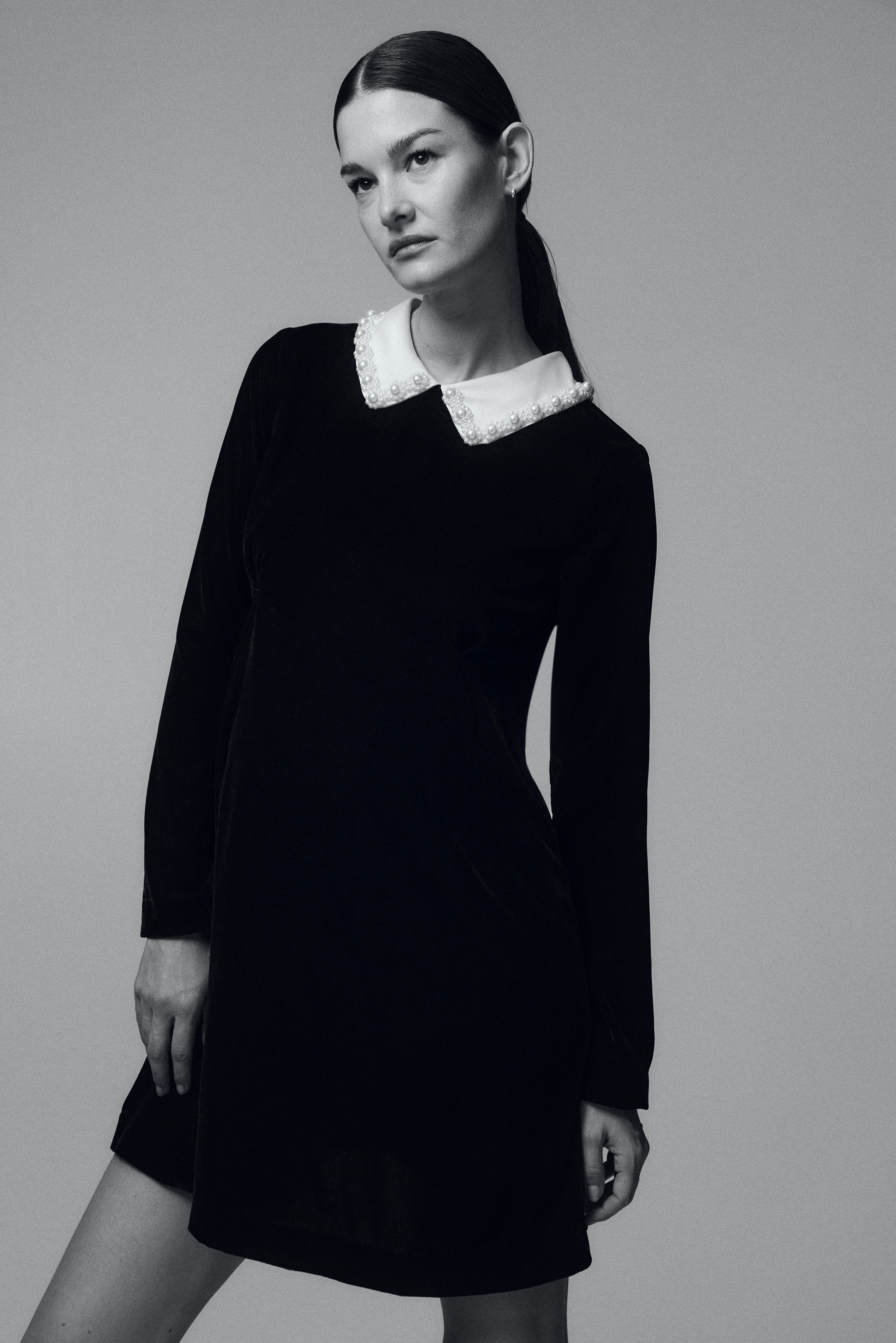 Robe MAMA en velours avec col - Noir/crème