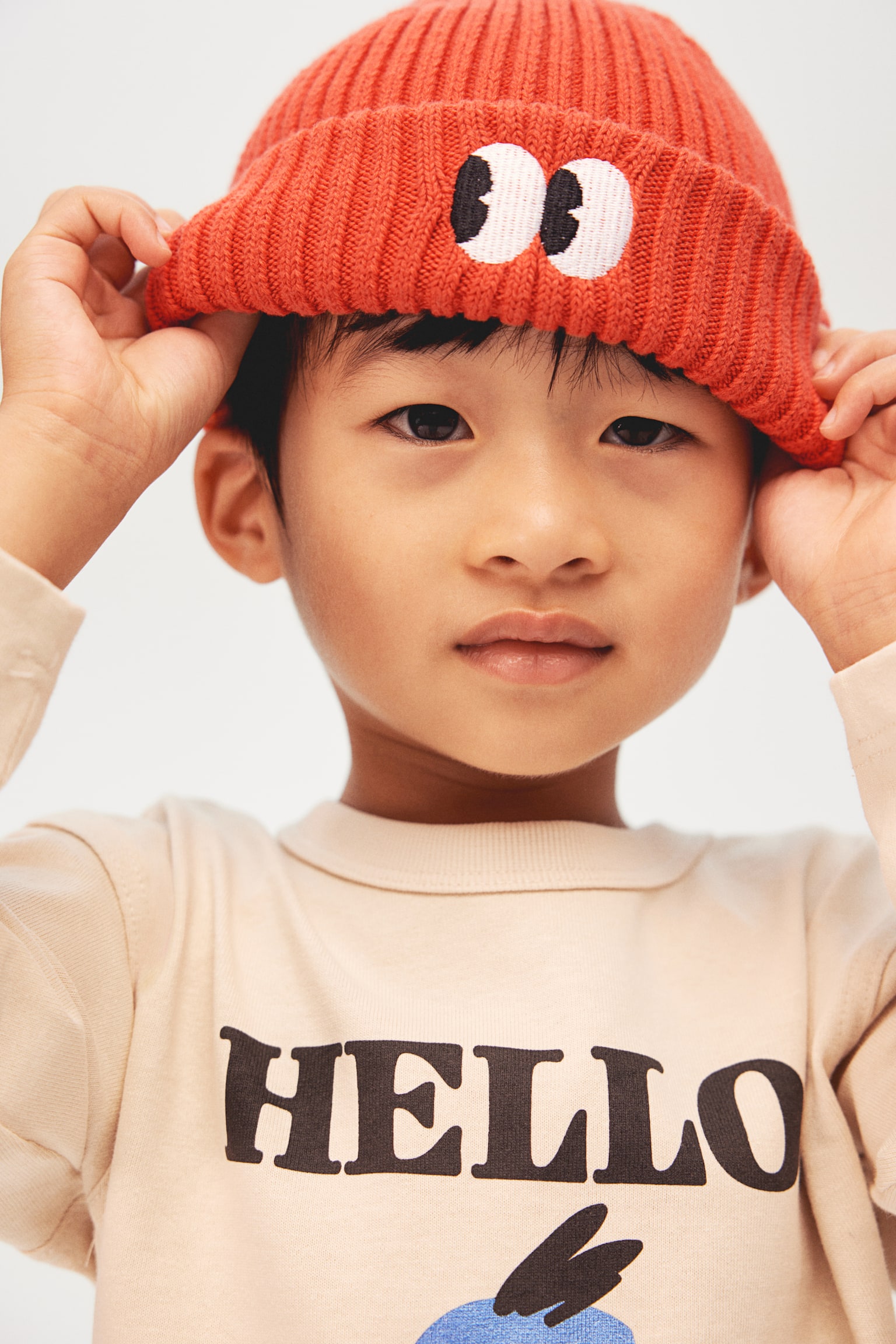 Embroidered-detail beanie - Orange/Eyes - 2