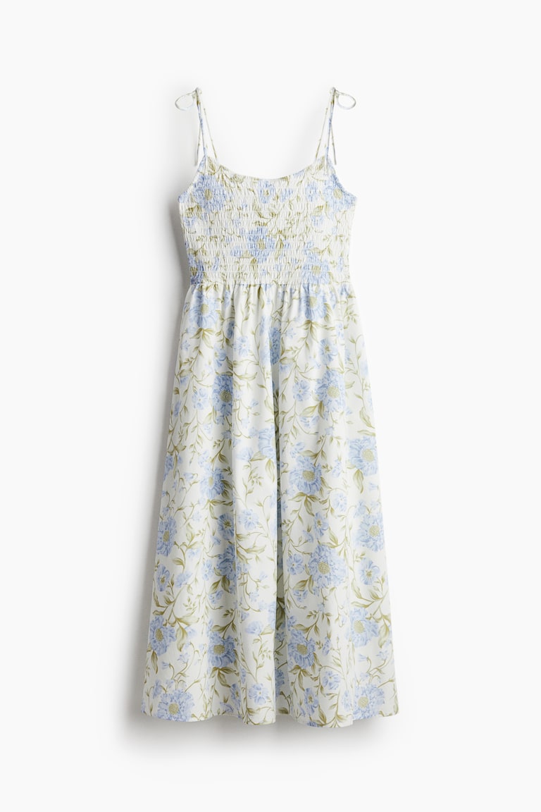 Women's Yellow/floral Tie-Shoulder-Strap Smocked Dress | H&M US