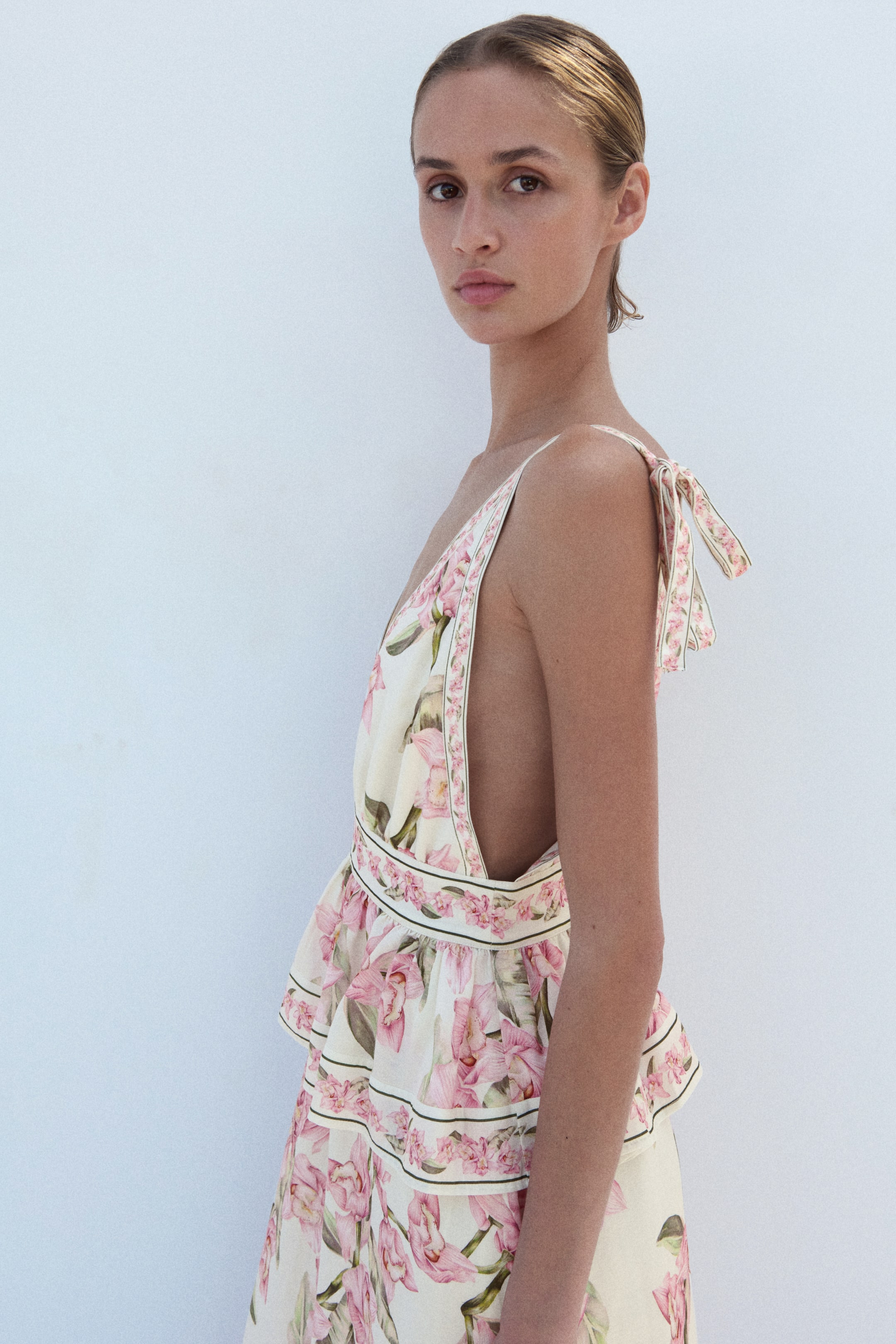 Linen-Blend Peplum Dress