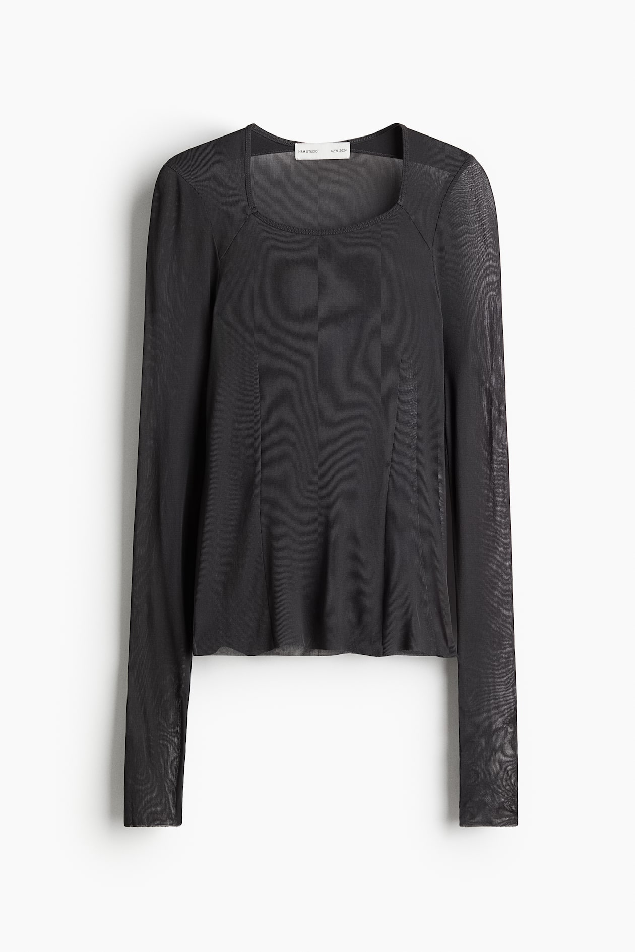 Sheer silk-blend top Dark grey Ladies H&M IN