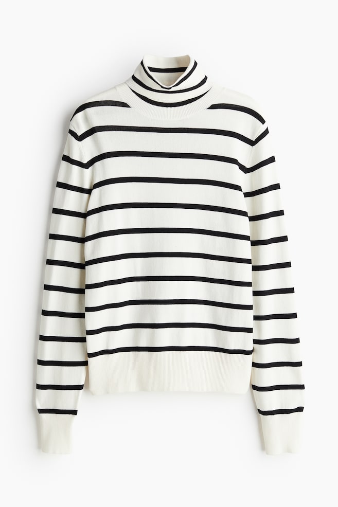 Pullover a dolcevita - Bianco/righe/Nero/Bianco/Marrone/Grigio mélange - 1