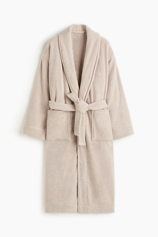 Bademantel aus ägyptischer Baumwolle - Hellbeige/Weiß - 1