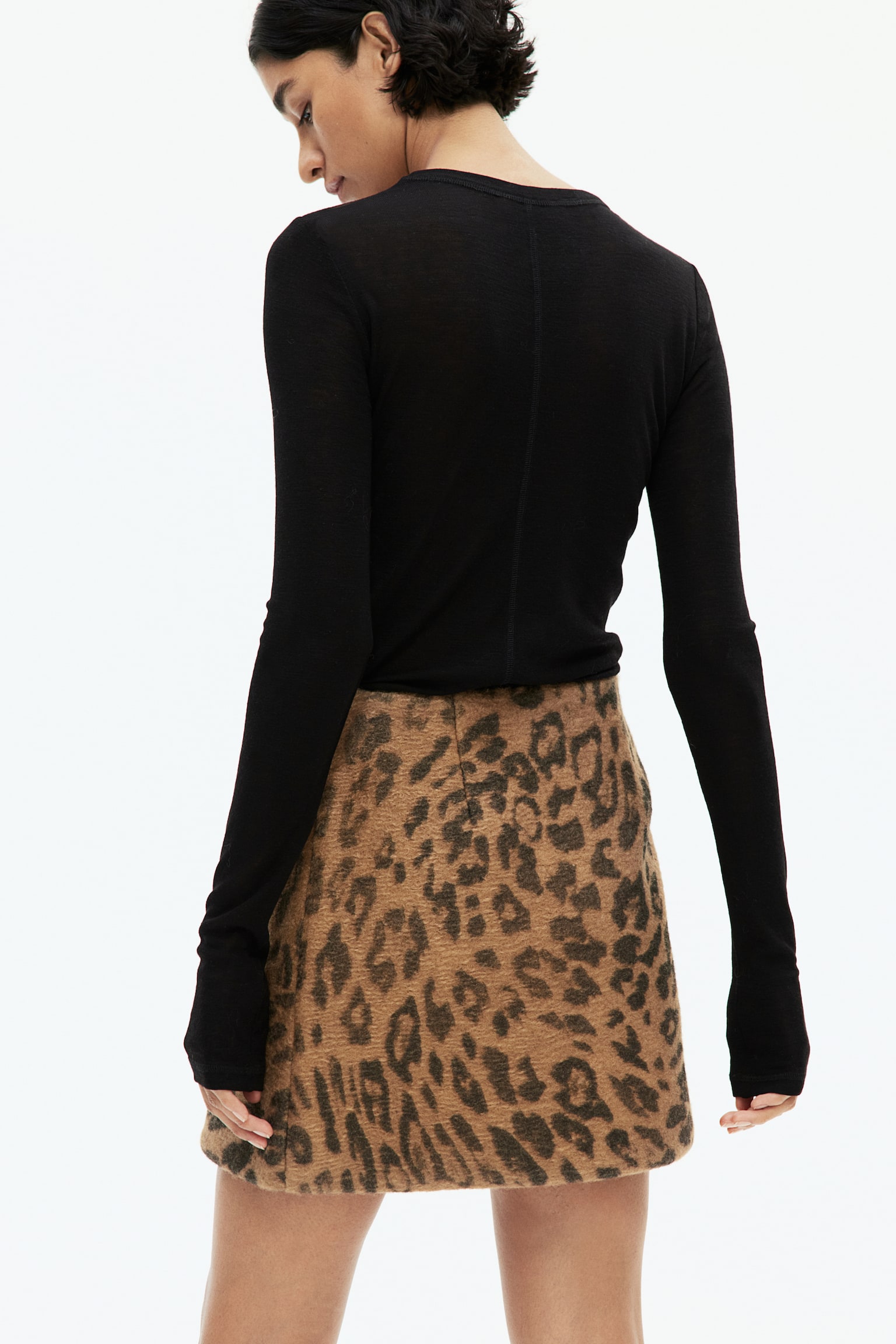 Knitted mini skirt - Dark beige/Leopard print - 4