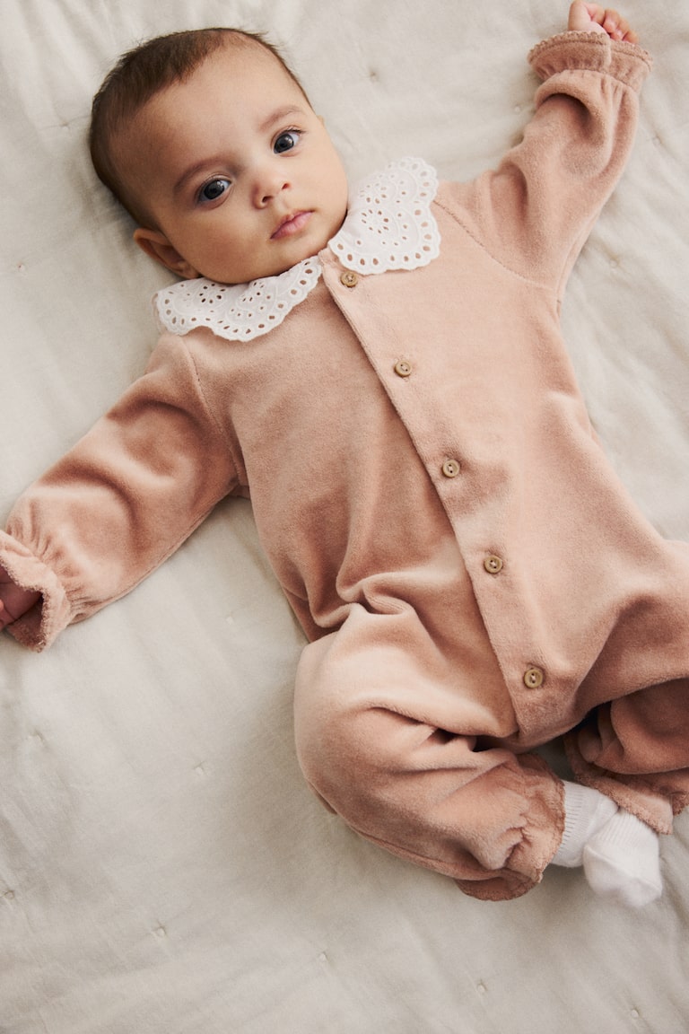 Cotton velour romper suit Light dusty pink Kids H&M IN