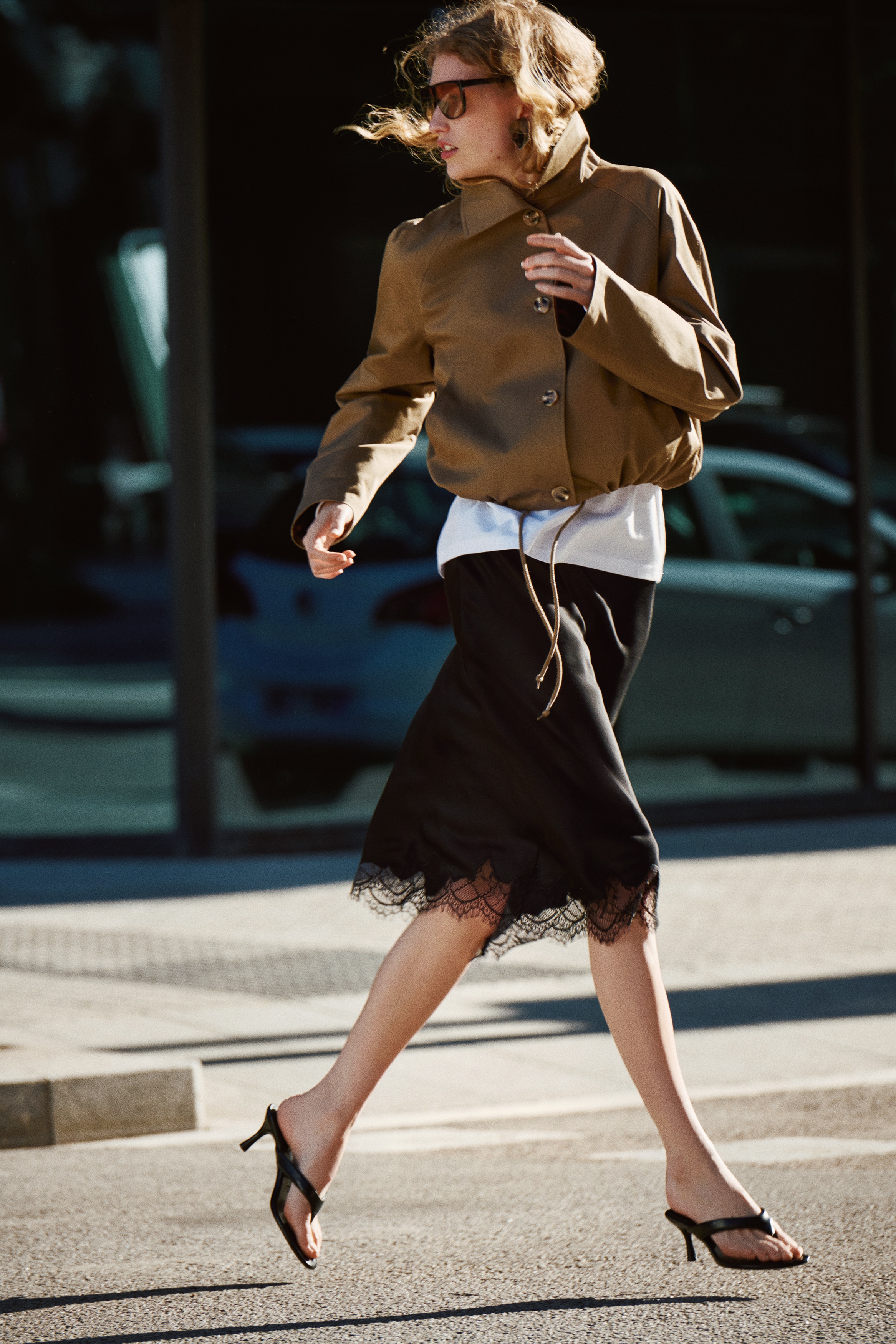 Slip suknja s čipkastom bordurom - Crna/Tamna prašnjavoružičasta/Svetlobež/Svetlobež