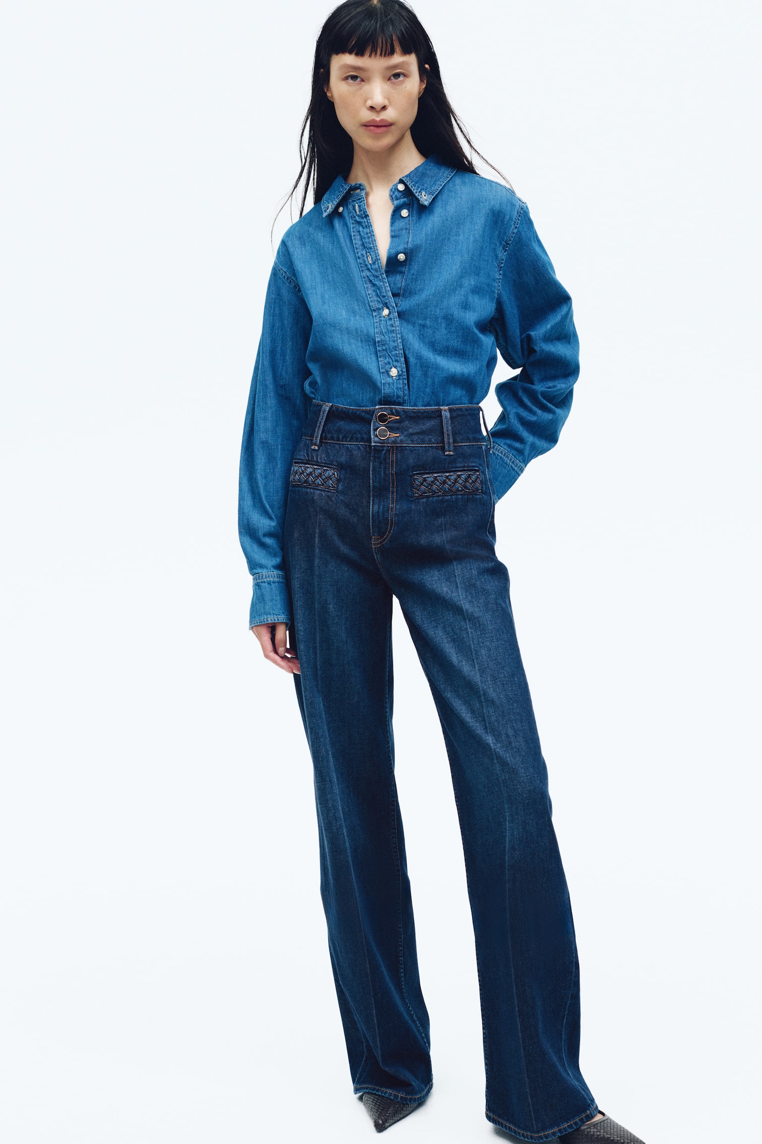 Wide High Jeans - Dark denim blue/Denim blue/White - 1