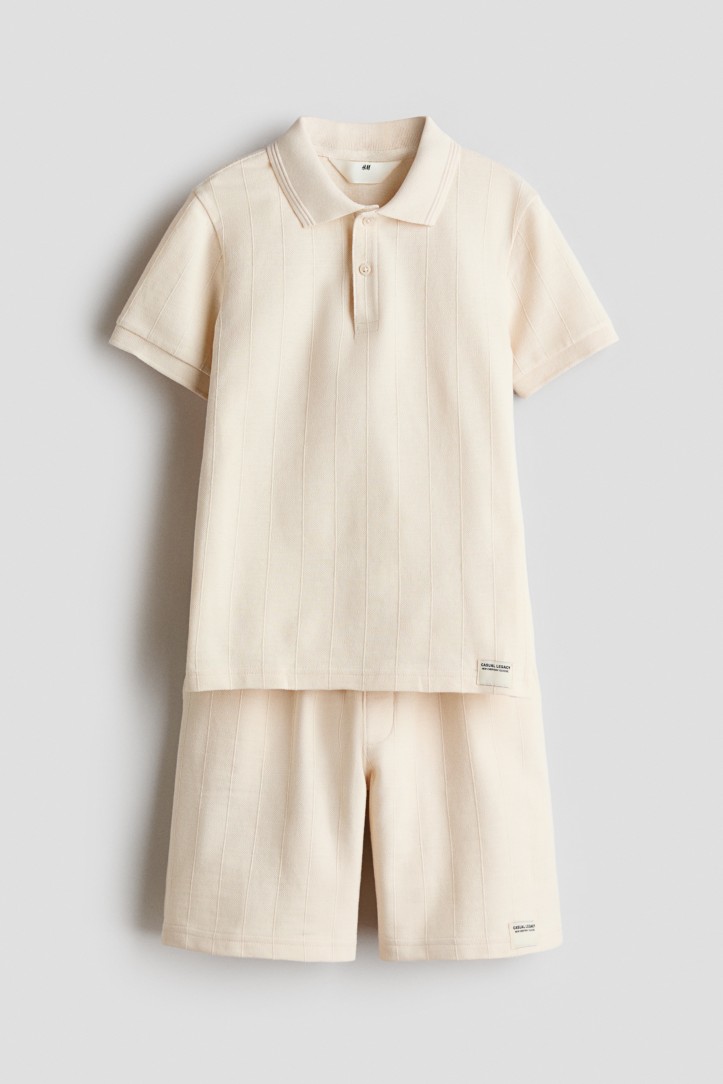 2-delt sett i piquet - Lys beige/Tåkeblå