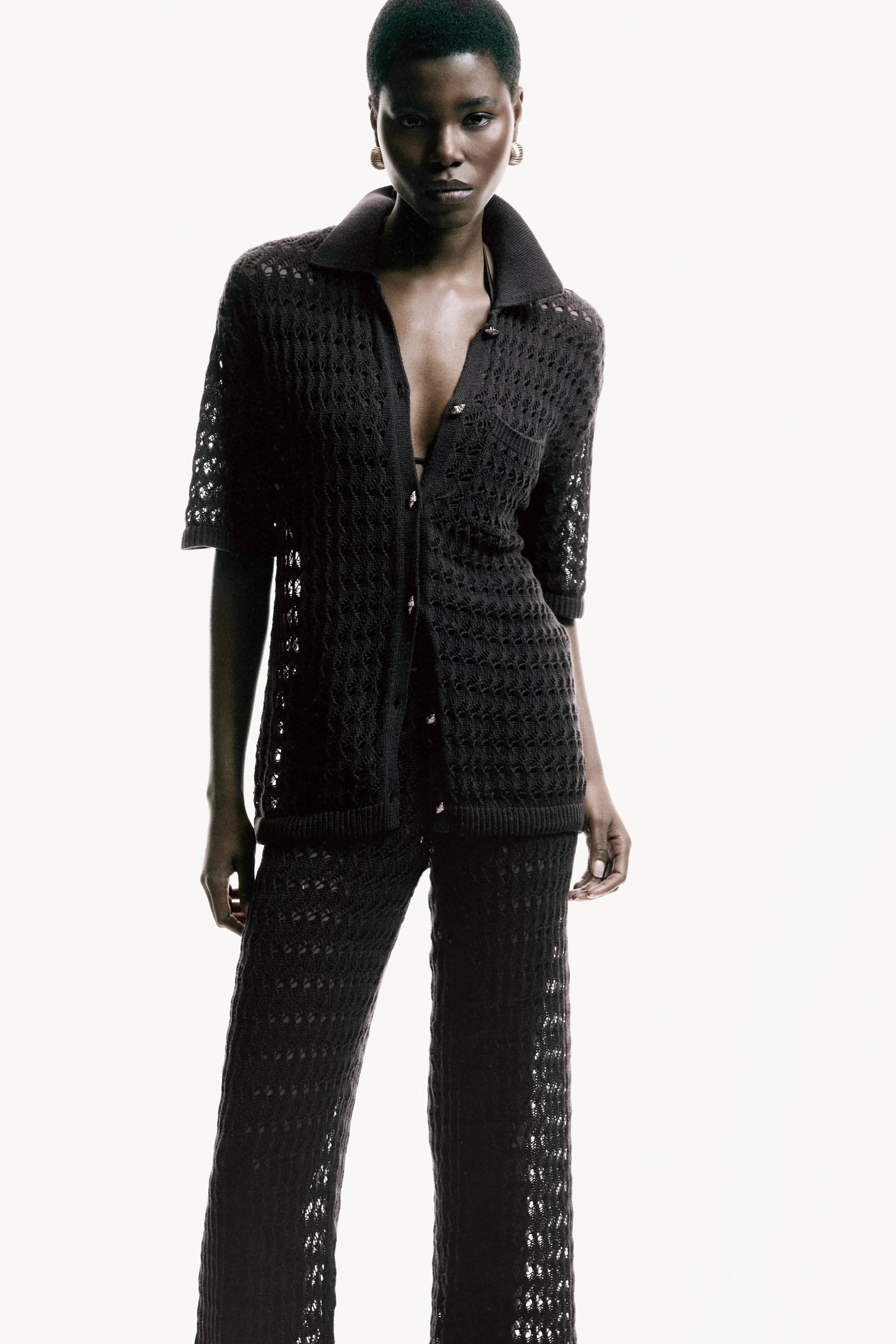 Crochet-Look Cotton Pants