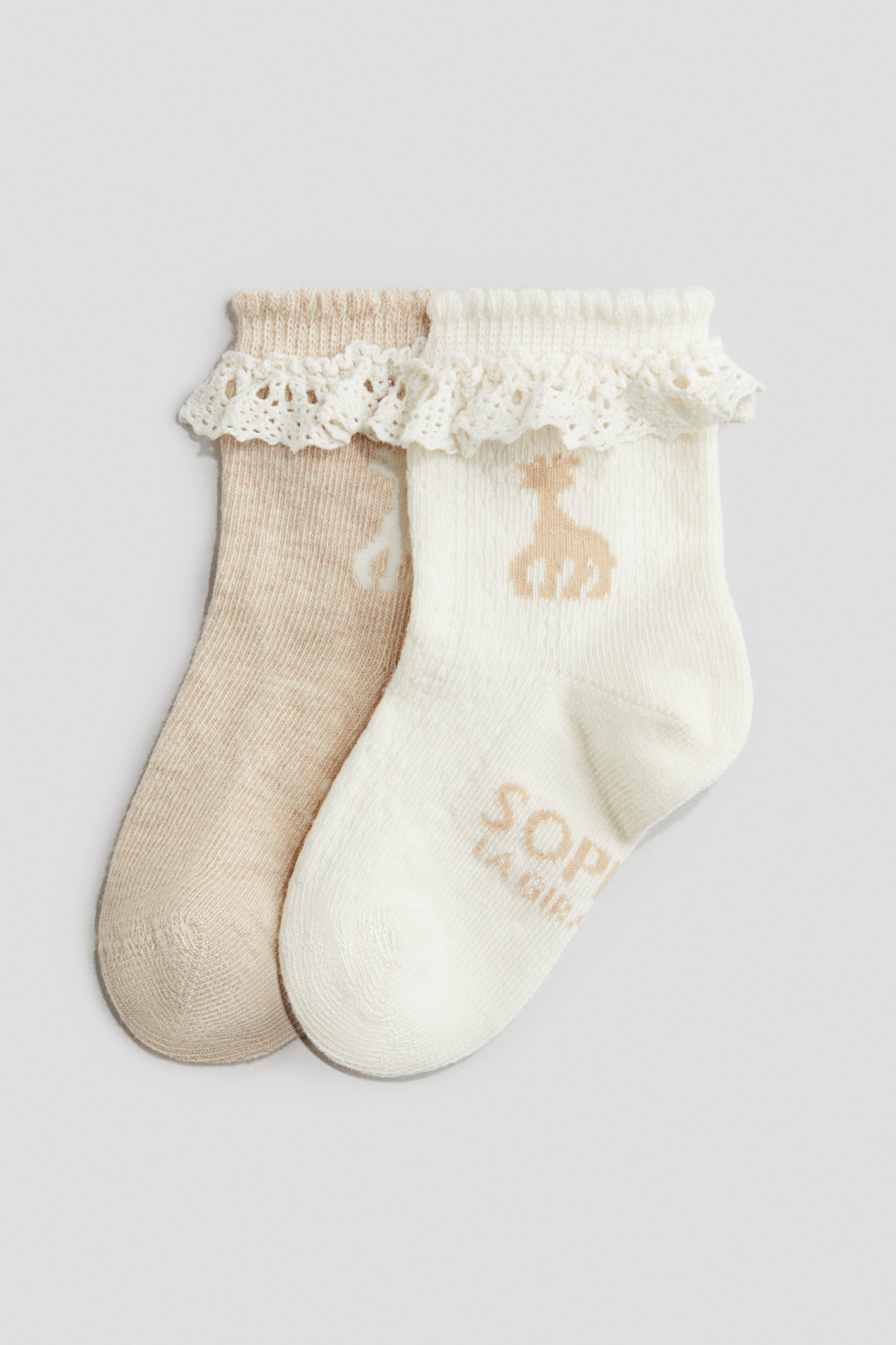 2-pak strømper med blondekant - Beige/Sophie la girafe