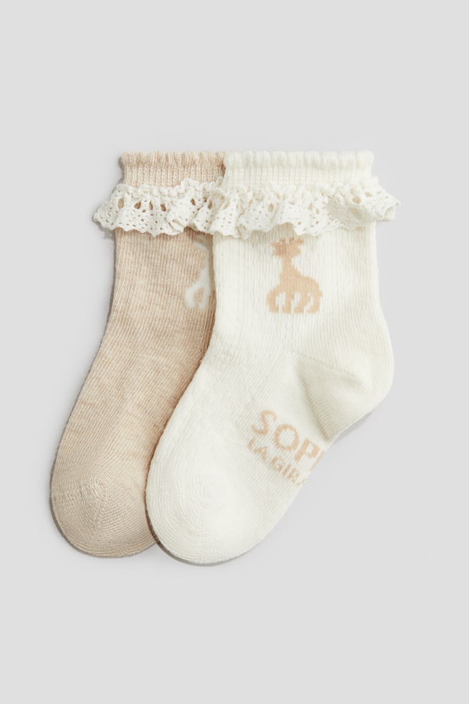 2-pack lace-frilled socks - Beige/Sophie la girafe - 1