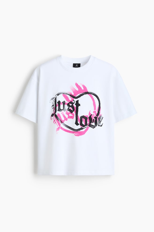Oversized Heat Reactive Printed T-Shirt - White/Just Love/Pink/Just Love - 1