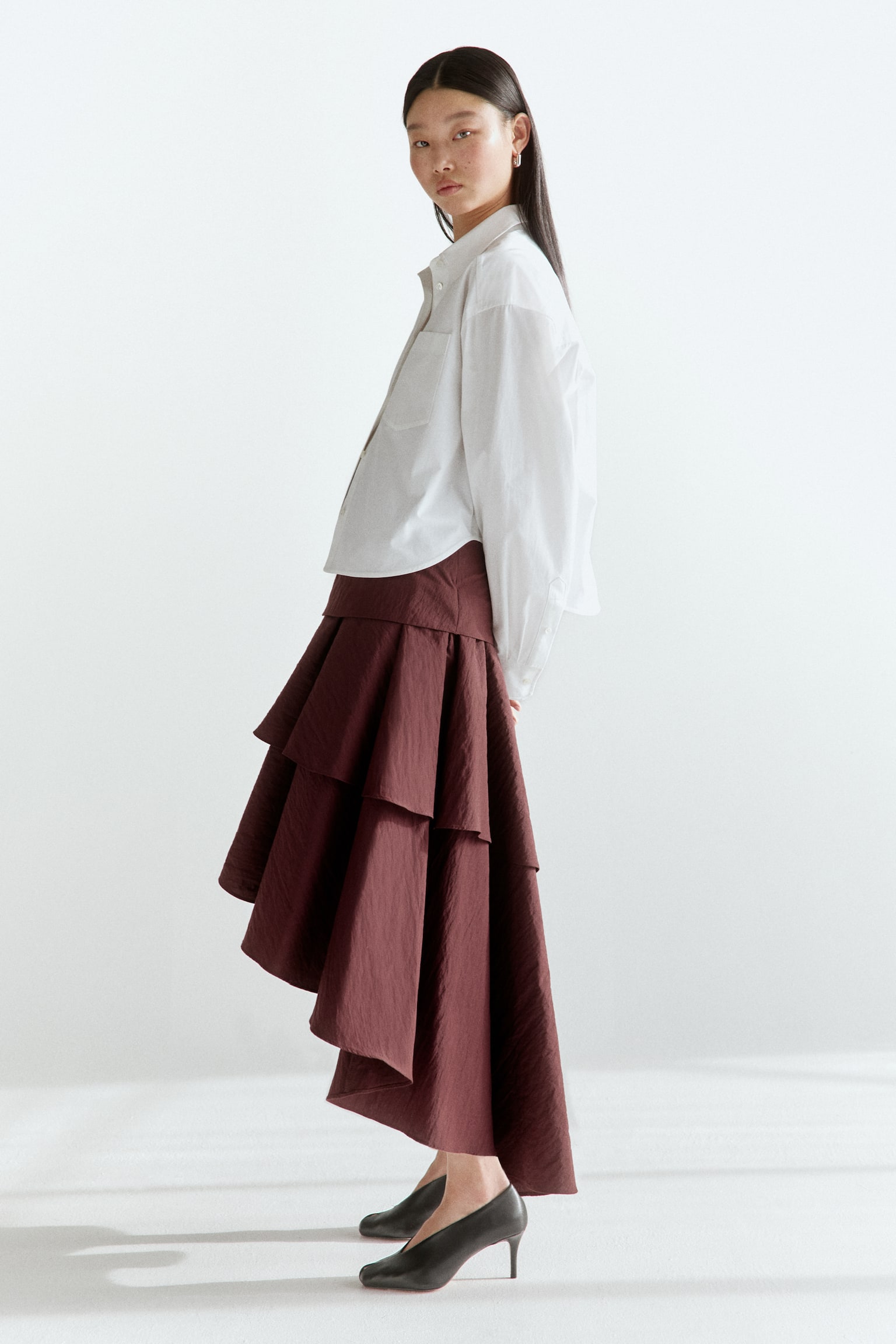 Asymmetric tiered skirt-Burgundy - 4