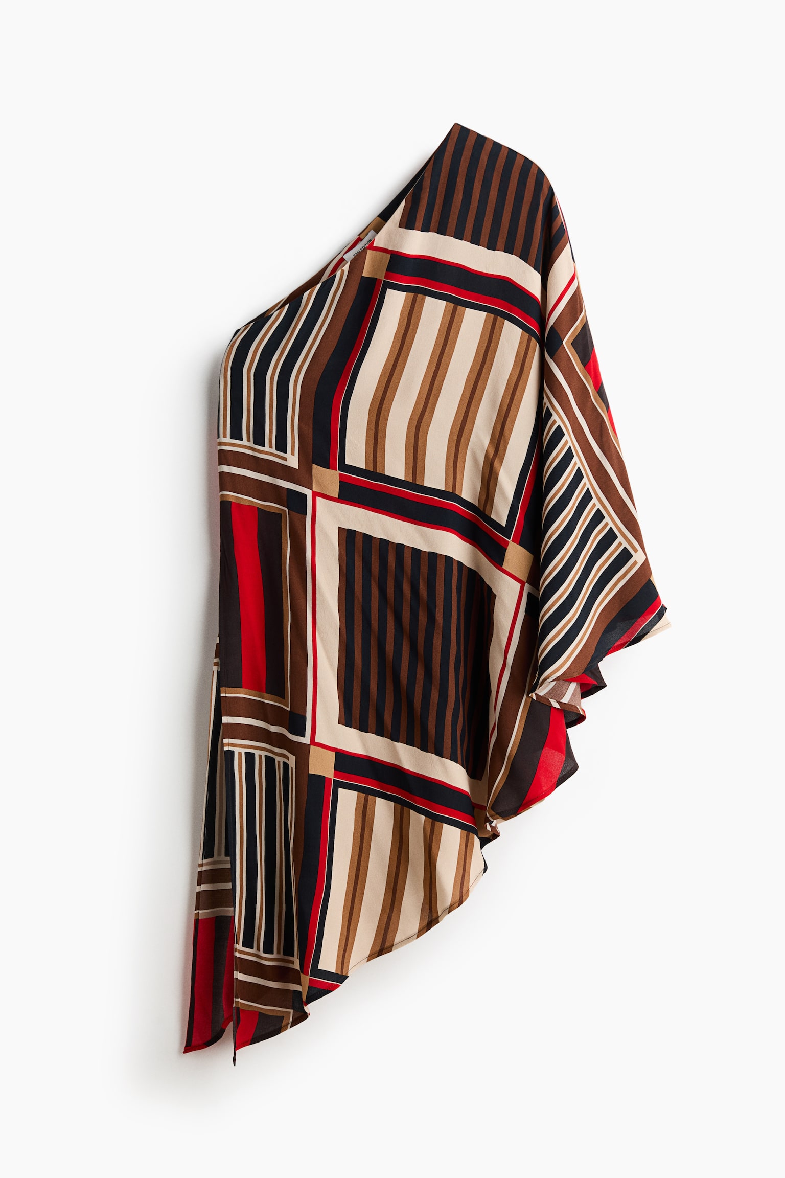 Blusa estilo capa em cetim com um ombro descoberto - Castanho/Padrão