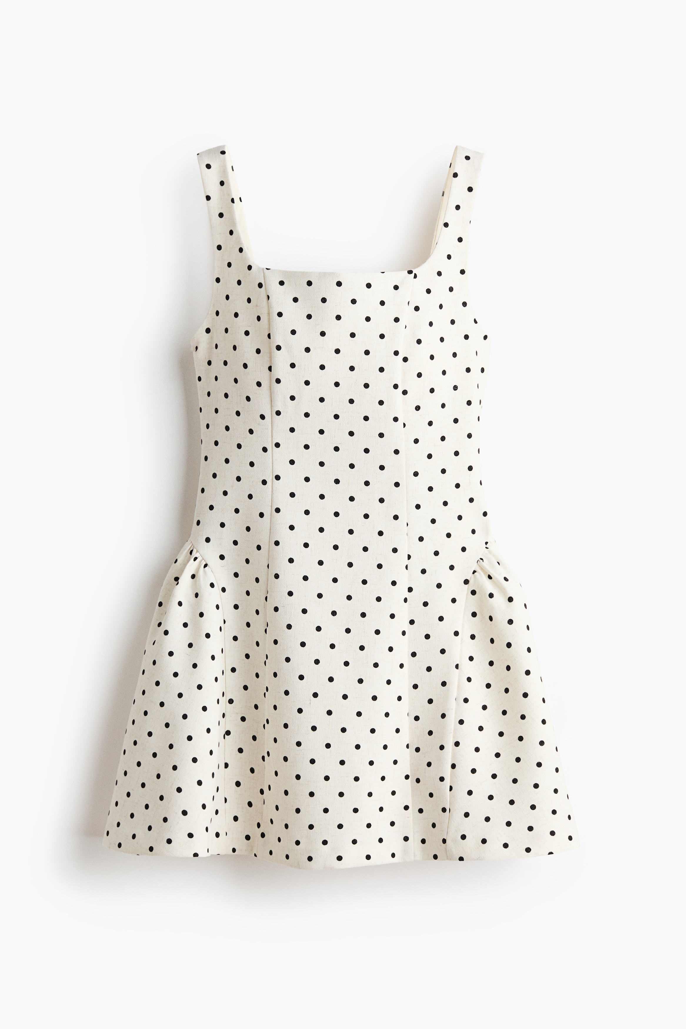 Square-neck flared-skirt dress - Cream/Polka dot