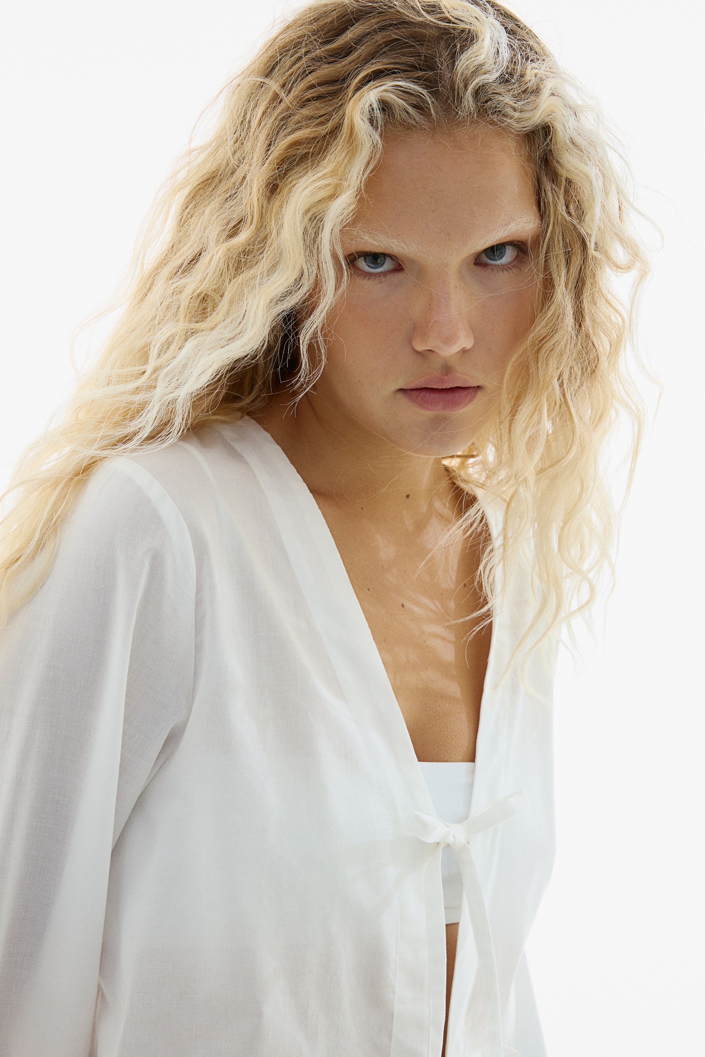 Tie-front cotton blouse