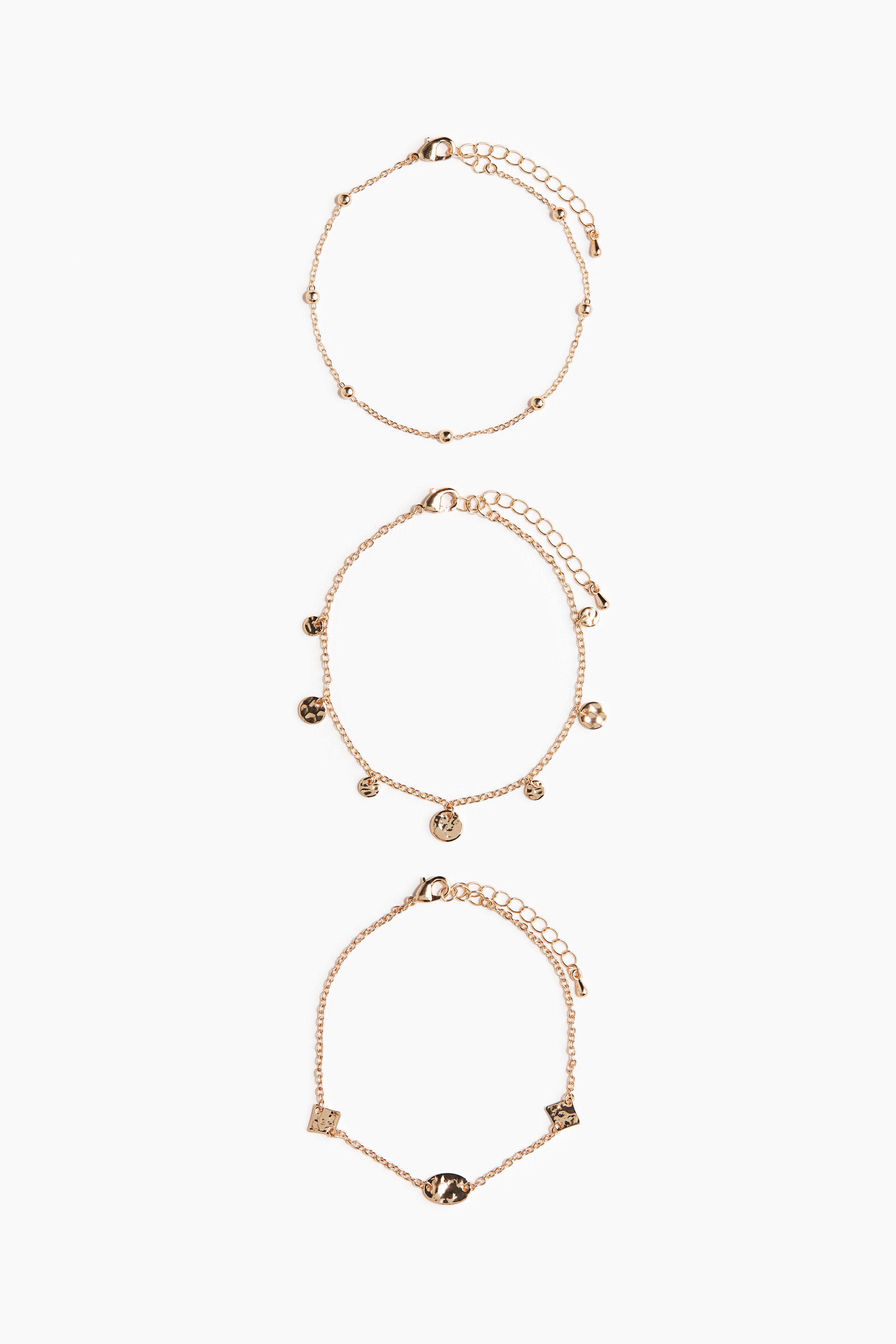 3-pack metal anklets - Gold-coloured