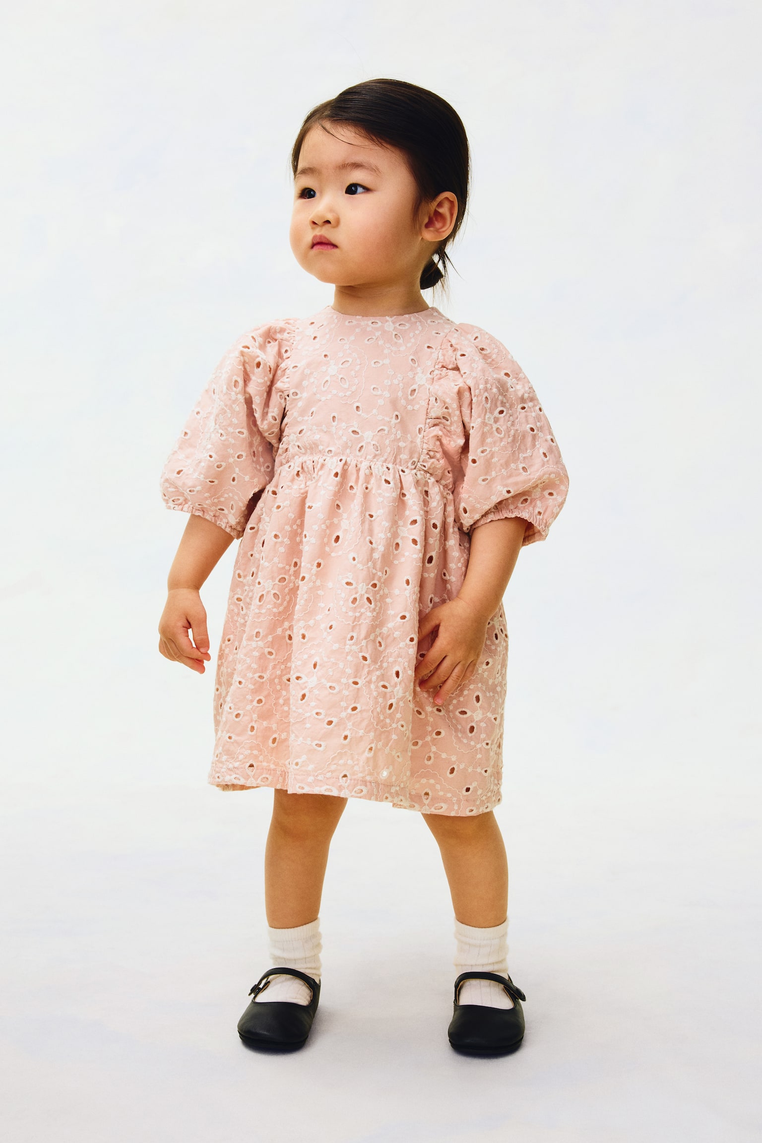 Broderie anglaise cotton dress - Rosa empolvado claro/Floral - 3