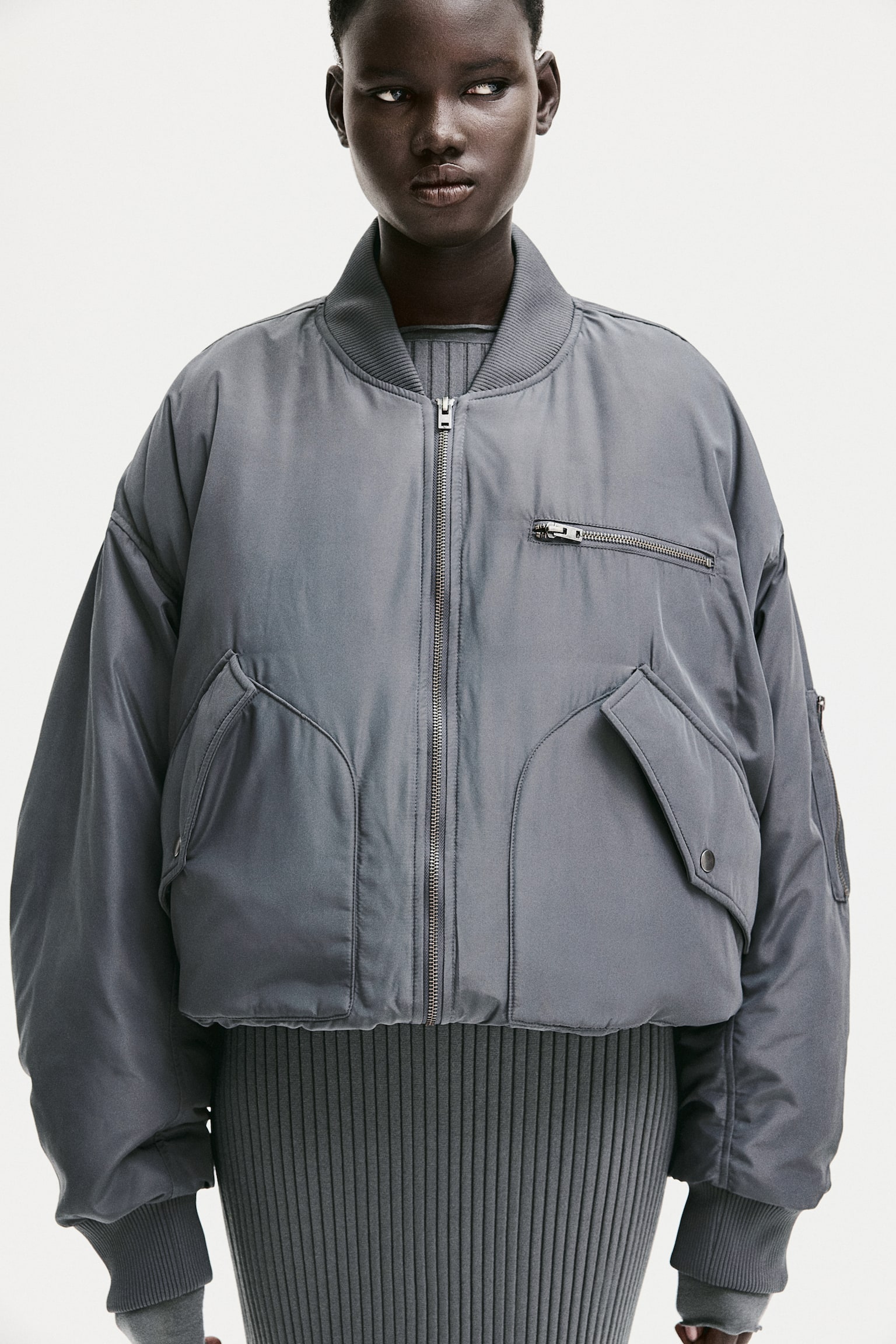 Down bomber jacket - Dark grey/Light beige - 1