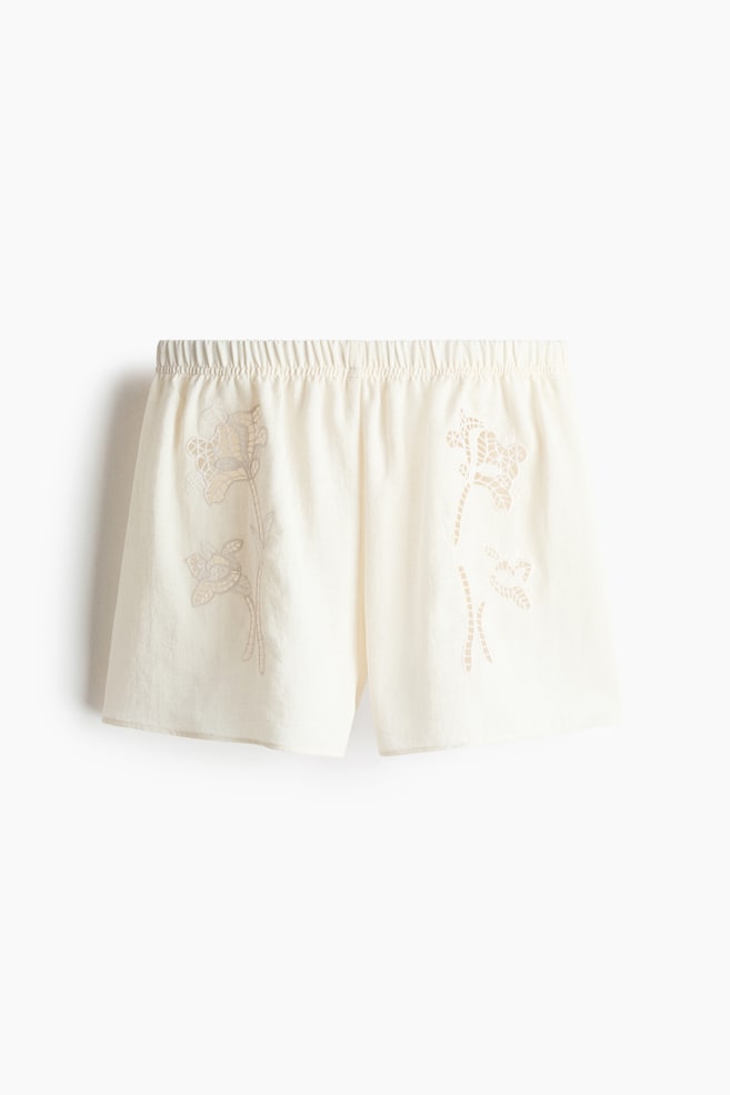 Shorts with Eyelet Embroidery - Cream/Dark brown/Light pink/Light yellow - 1