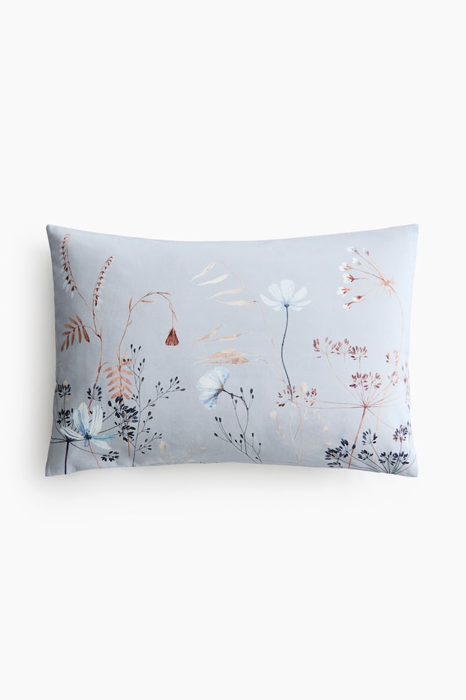 Housse de coussin en toile imprimée - Bleu ancien/fleuri/Blanc/fleuri - 1