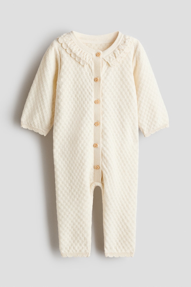Textured-Knit Cotton Jumpsuit - Cream/Cream - 1