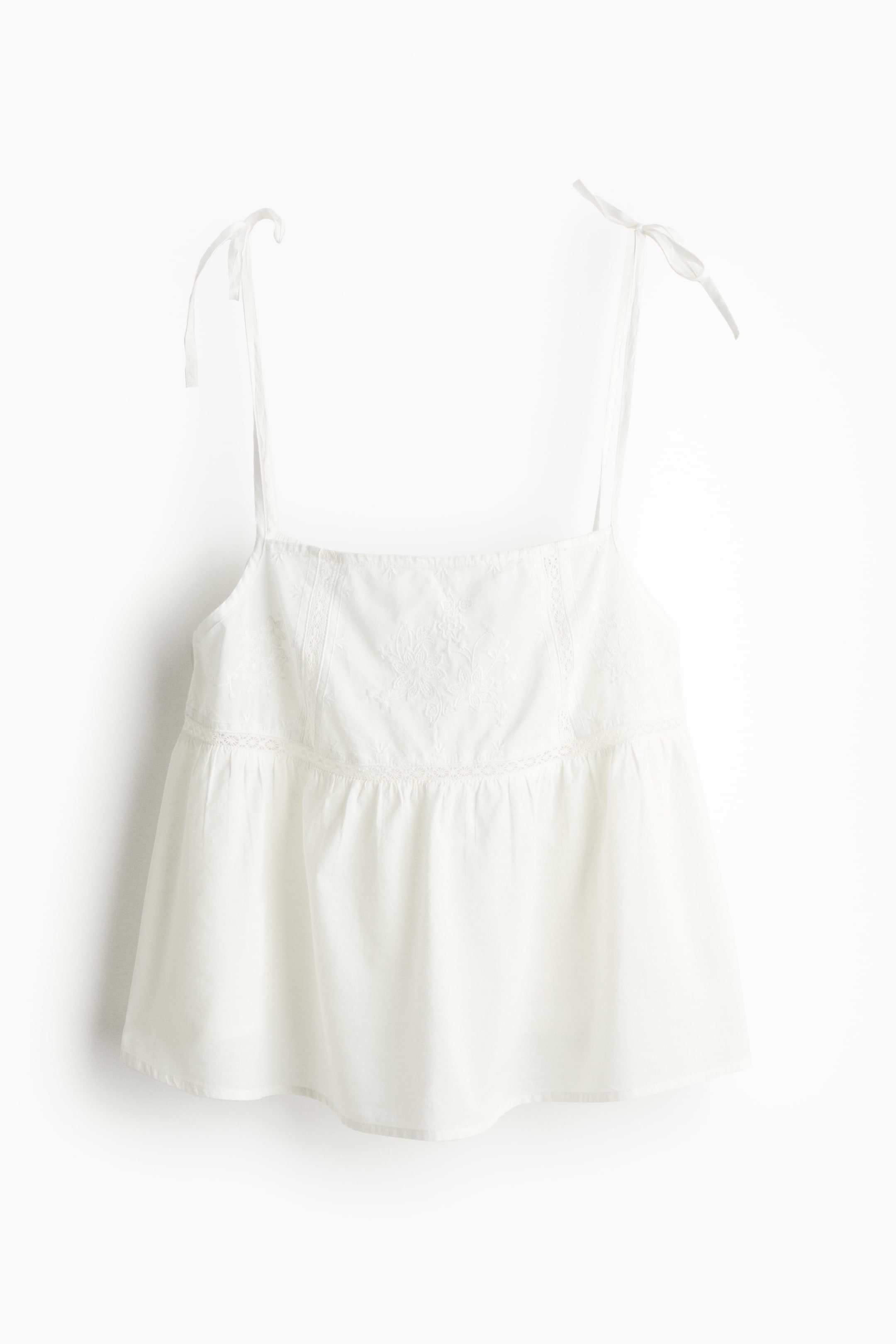 Embroidered tie-strap top - Cream - Ladies | H&M GB