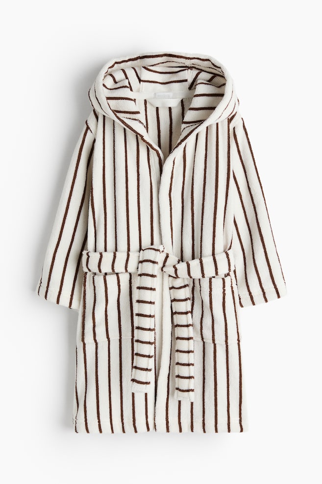 Cotton terry dressing gown - White/Brown striped/Light blue/Dark red striped/Light pink/Burgundy striped - 1