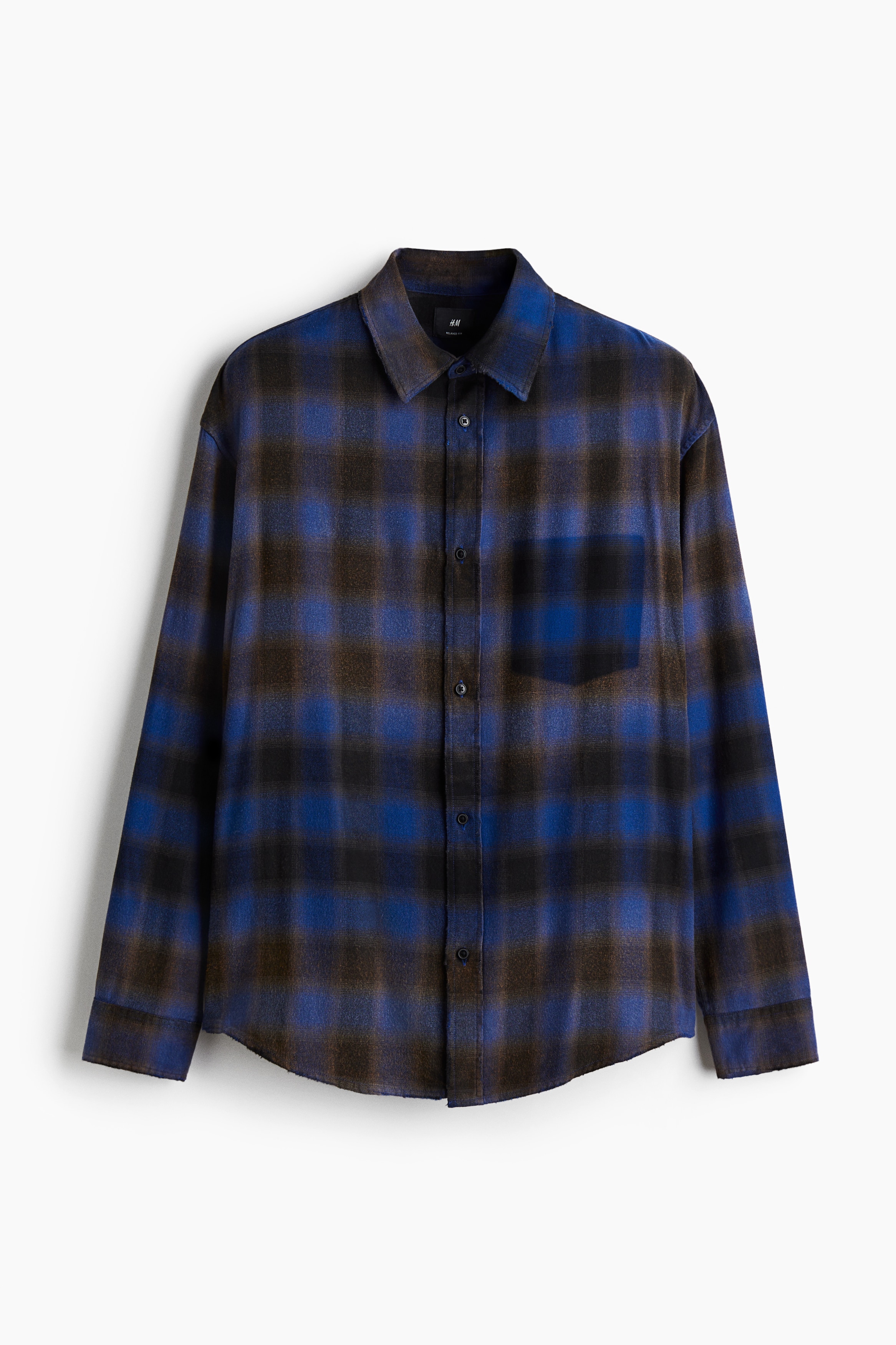 Koszula z domieszką bawełny Relaxed Fit - Niebieski/Krata/Ciemnobrązowy/Krata