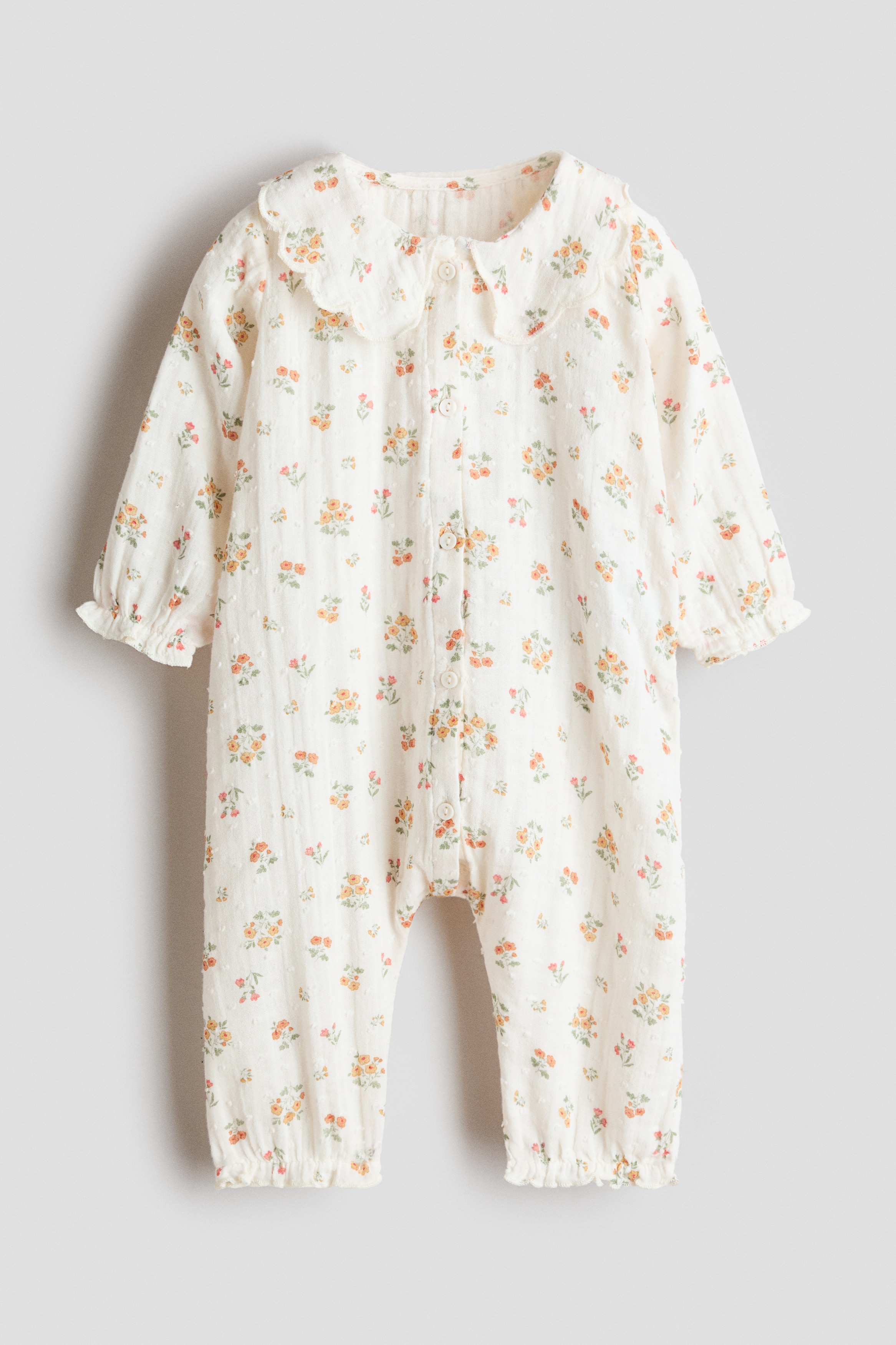 Puuvillamusliininen haalari - Cream/Floral/Vaalea himmeänroosa/Sydämet