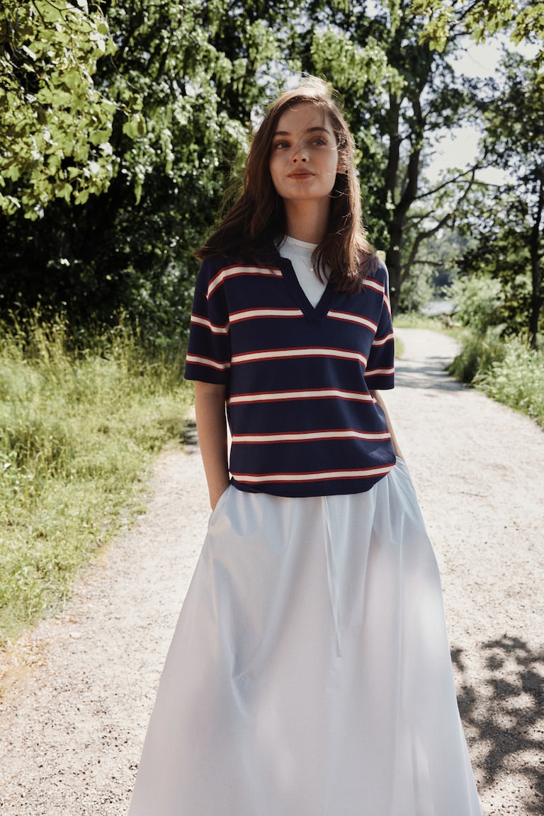 Jersey Jupe Bleu Marine H&m Polo Oversize En Maille Fine Bleu