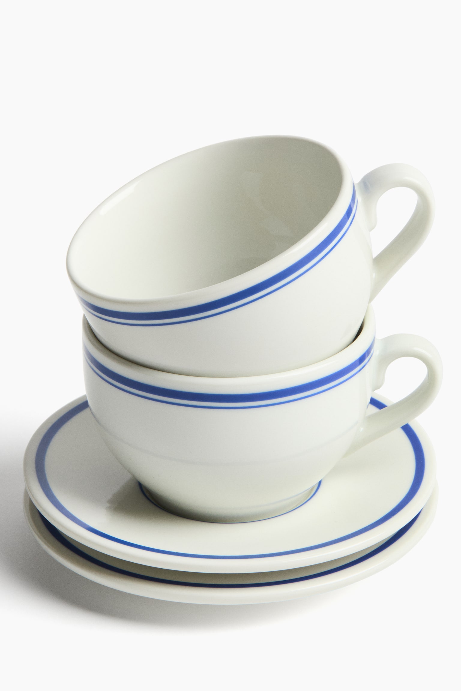 2-pack porcelain cups and saucers - White/Blue/White/Red/White/Black - 2